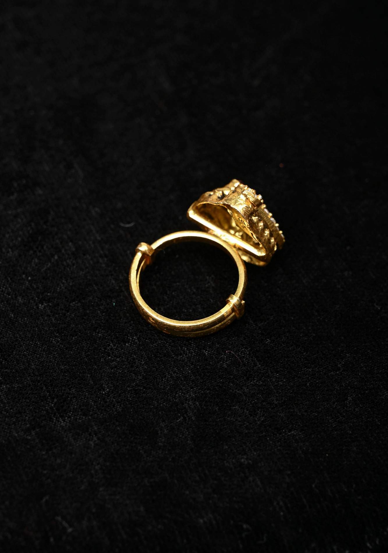 Bhagyashree 92.5 Silver, Gold-Plated Temple Style Gold Adjustable Ring with stone  Accents