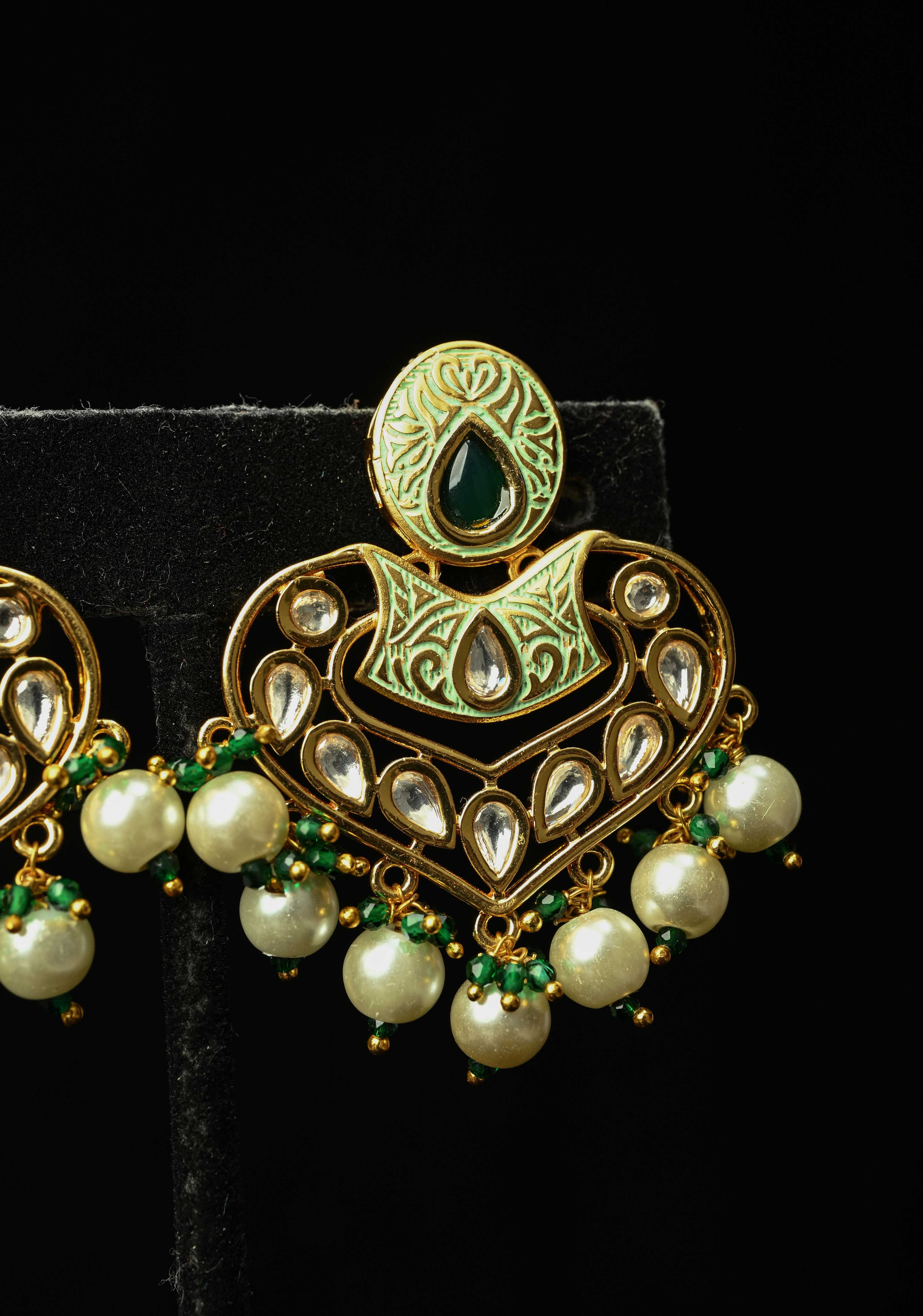 Resham Green Dangle Pearl Earring | Shobitam