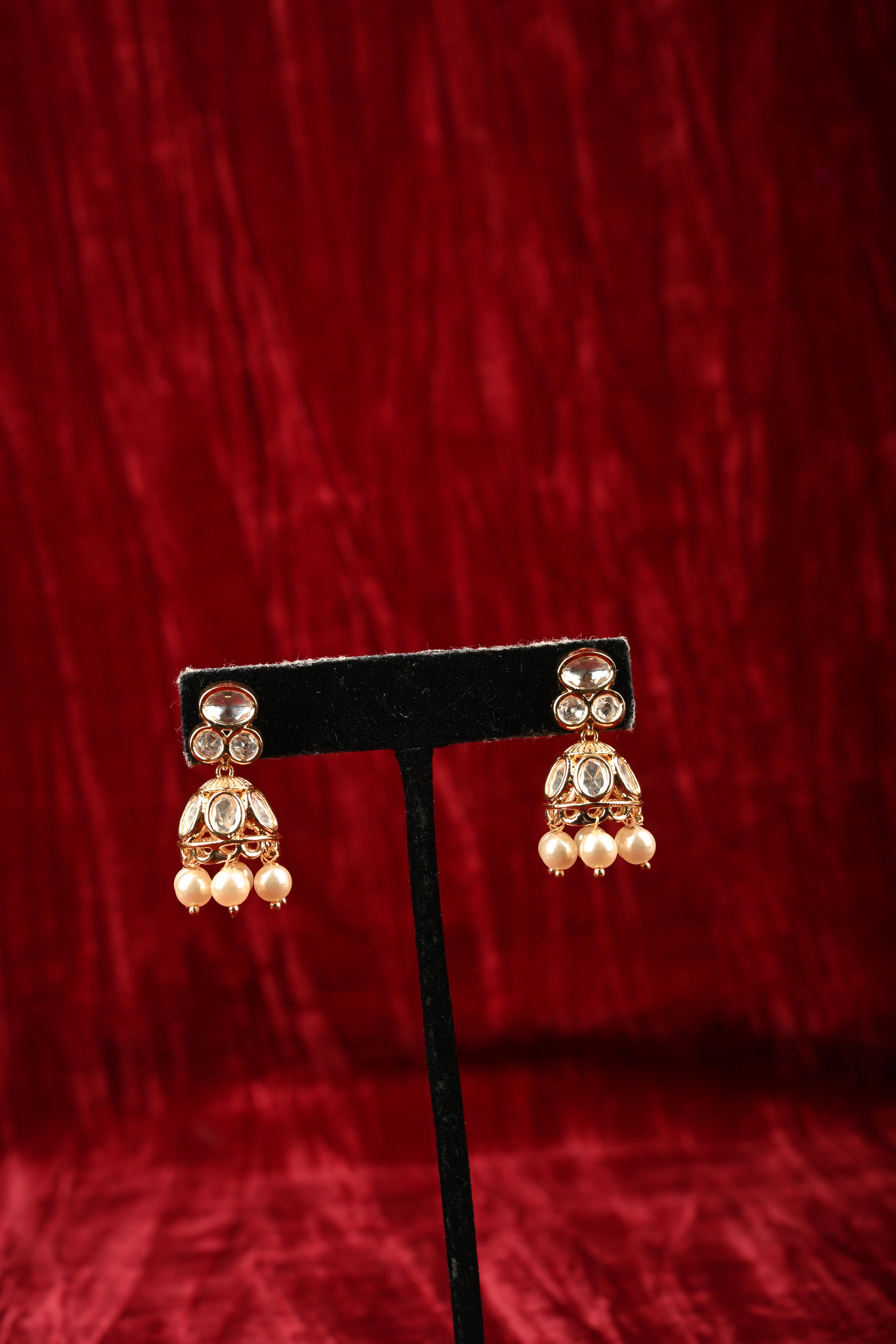 Intricate Kundan Jhumki with Pearl Drops | Shobitam