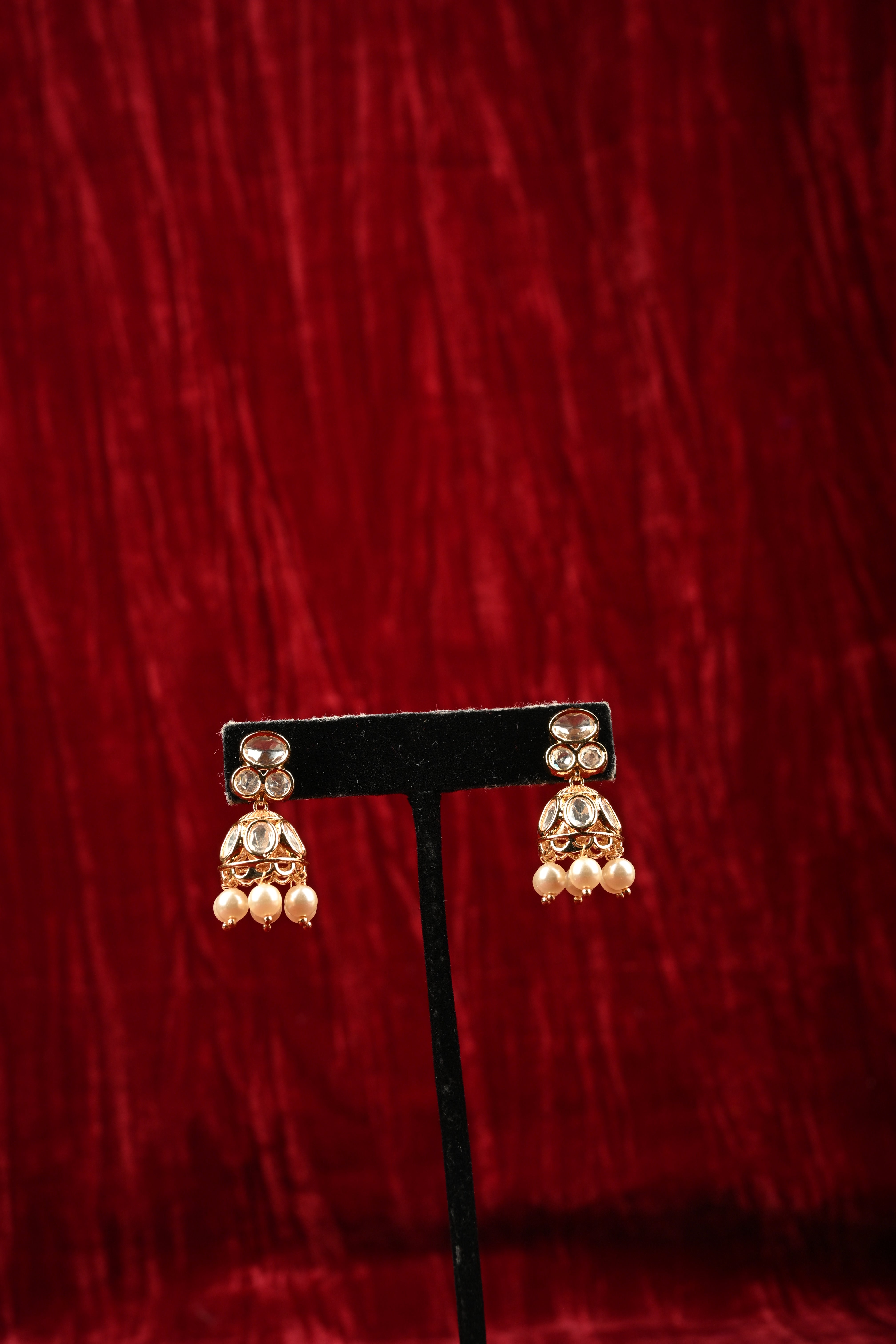 Intricate Kundan Jhumki with Pearl Drops | Shobitam
