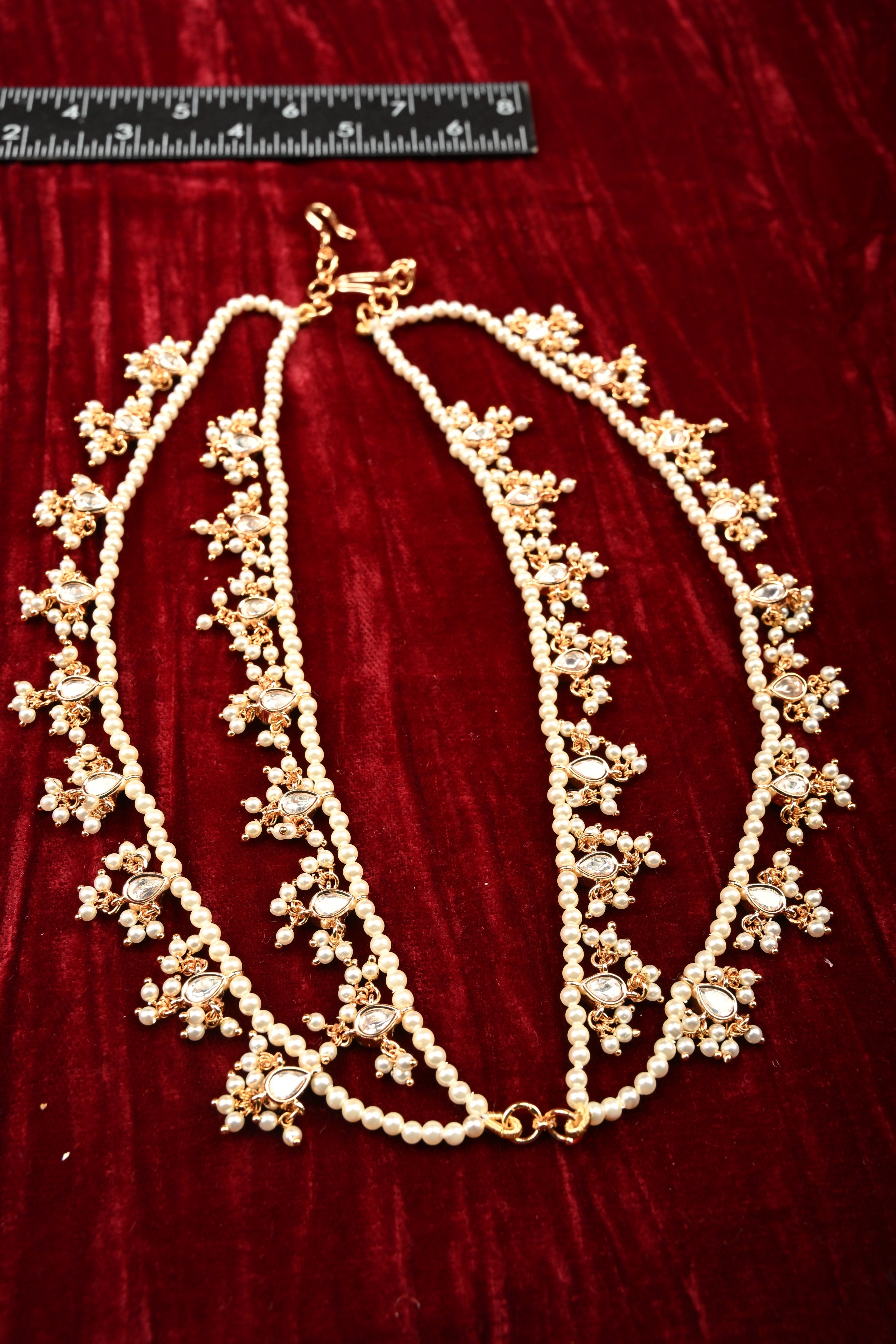 Intricate 2 Layer Pearl and Polki Ear Chain | Shobitam