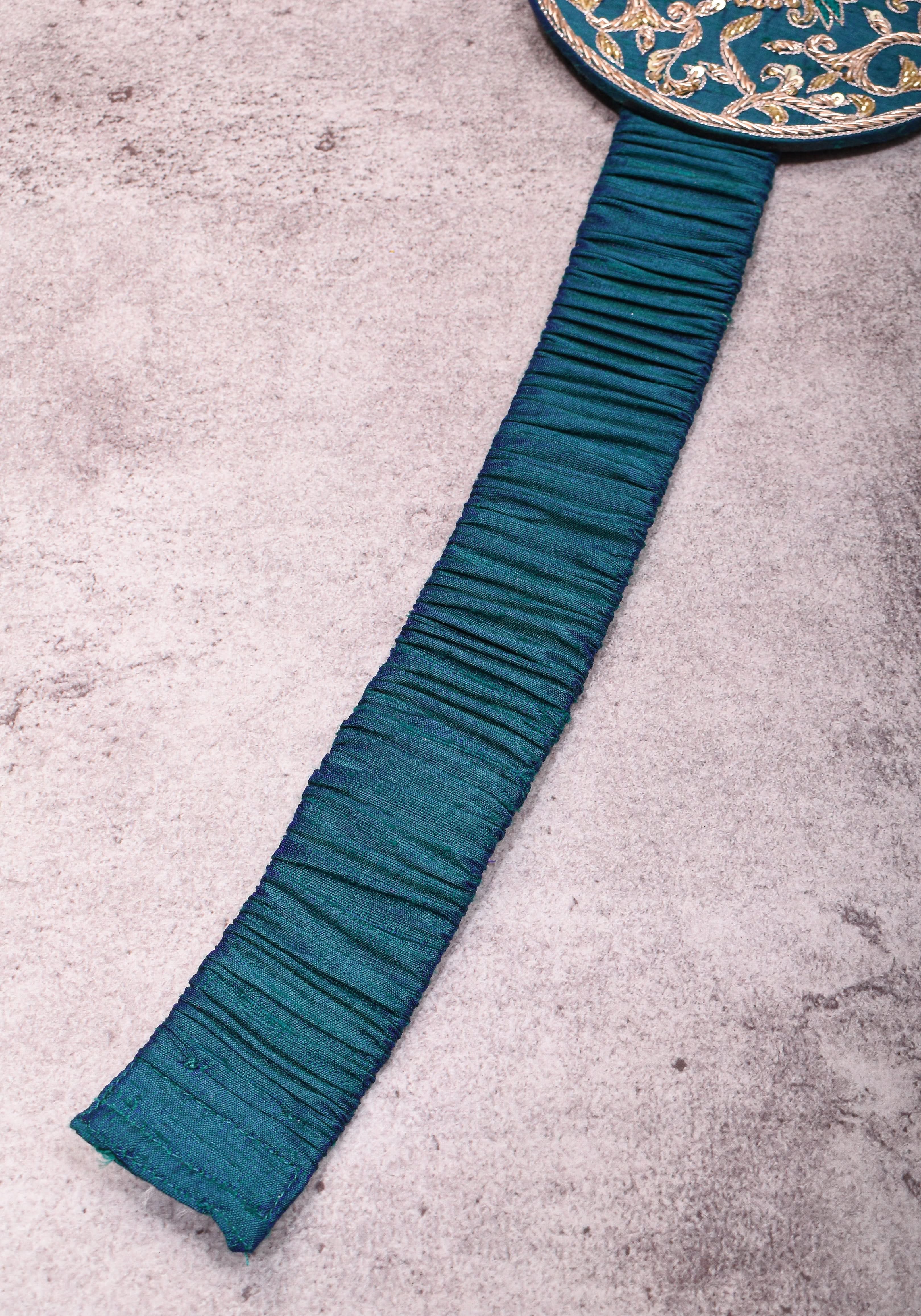Exquisite 5" Hand Zardosi Peacock in Mandala Prominent Waist belt in Pure raw silk | Made to Order | Shobitam