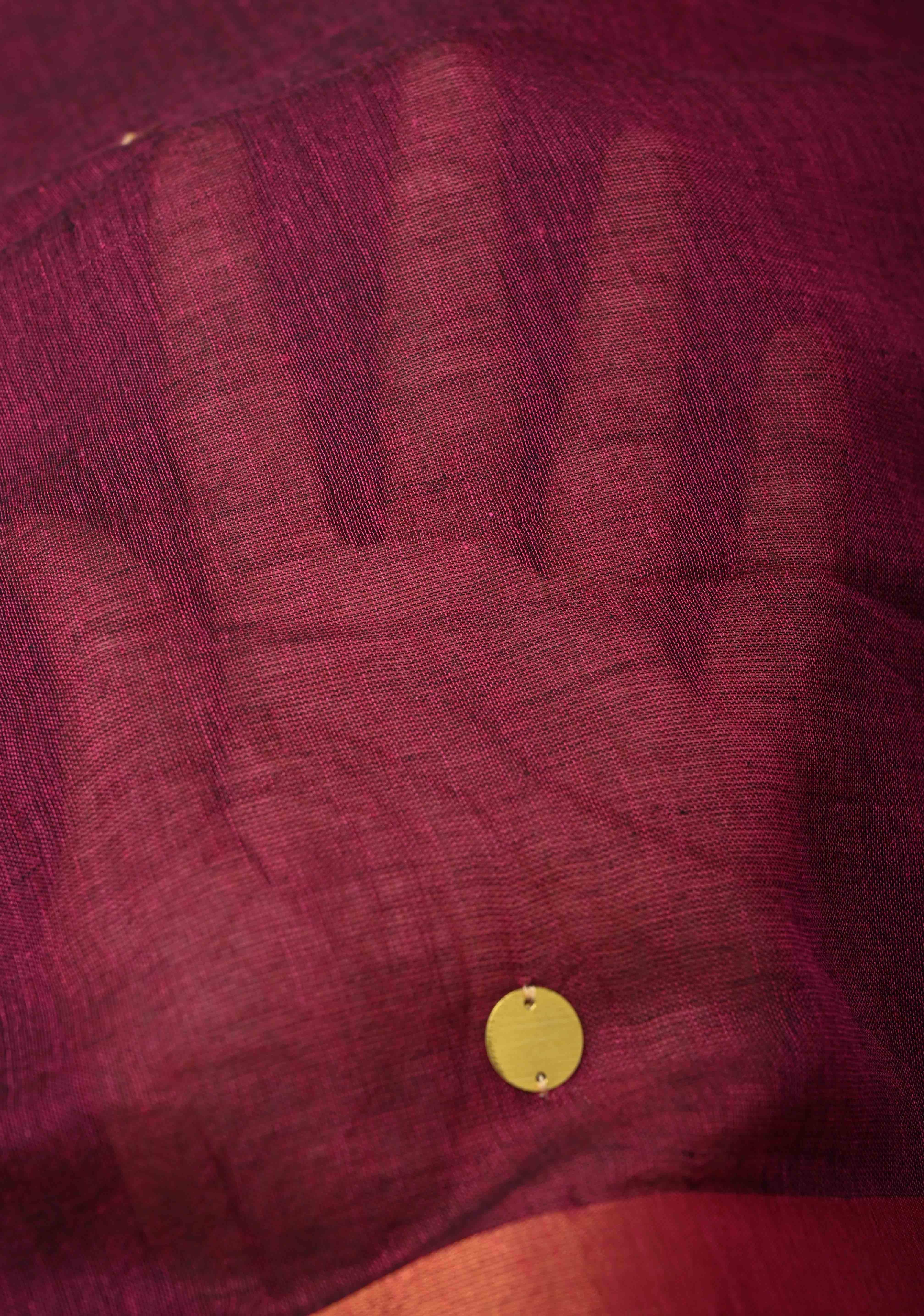 Magenta Bengal Cotton saree in With Tikki work and Long Tassels | Shobitam