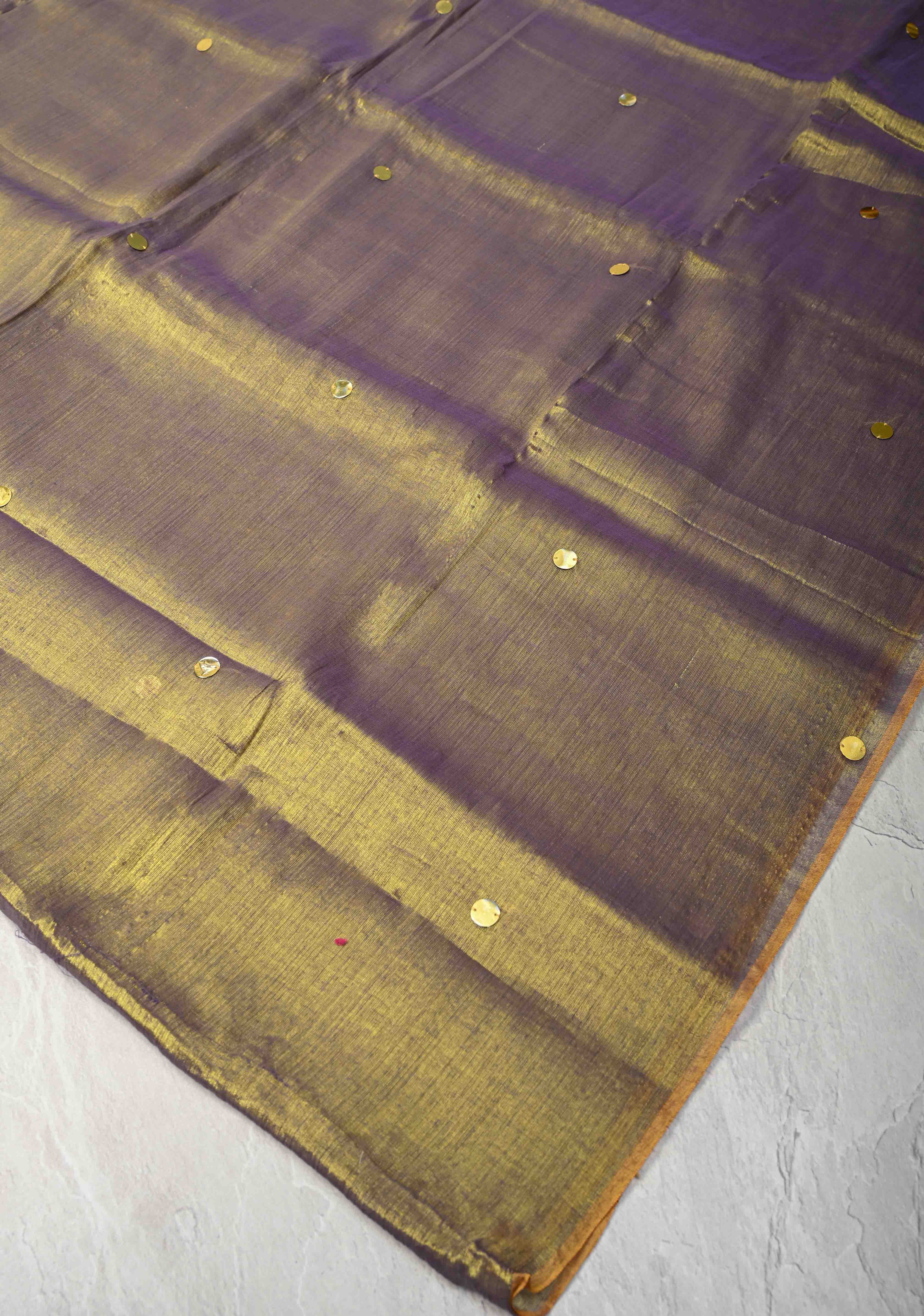 Lime green and Lilac dual tone Tissue By Tissue saree With Tikki work and Long Tassels | Shobitam