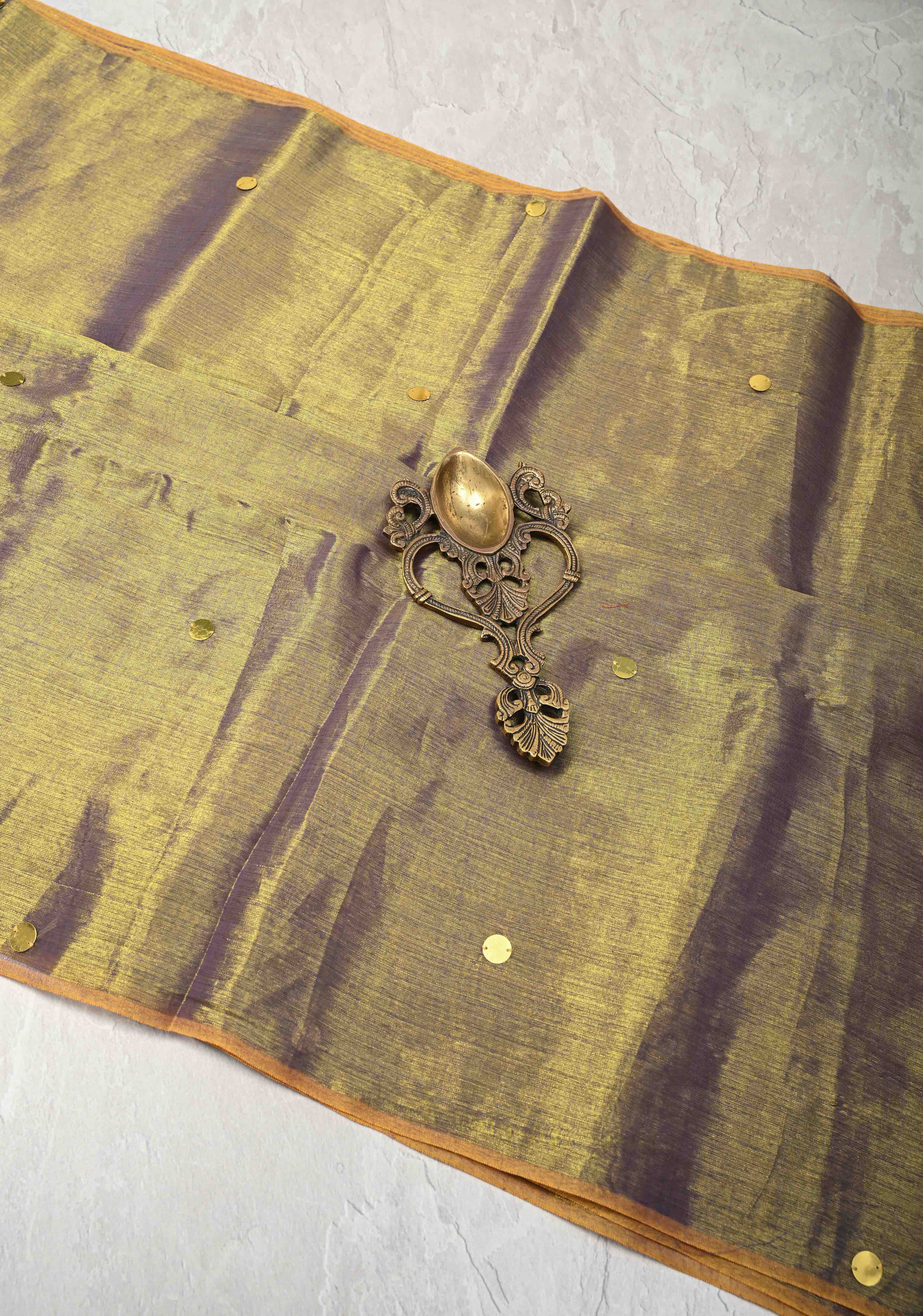 Lime green and Lilac dual tone Tissue By Tissue saree With Tikki work and Long Tassels | Shobitam