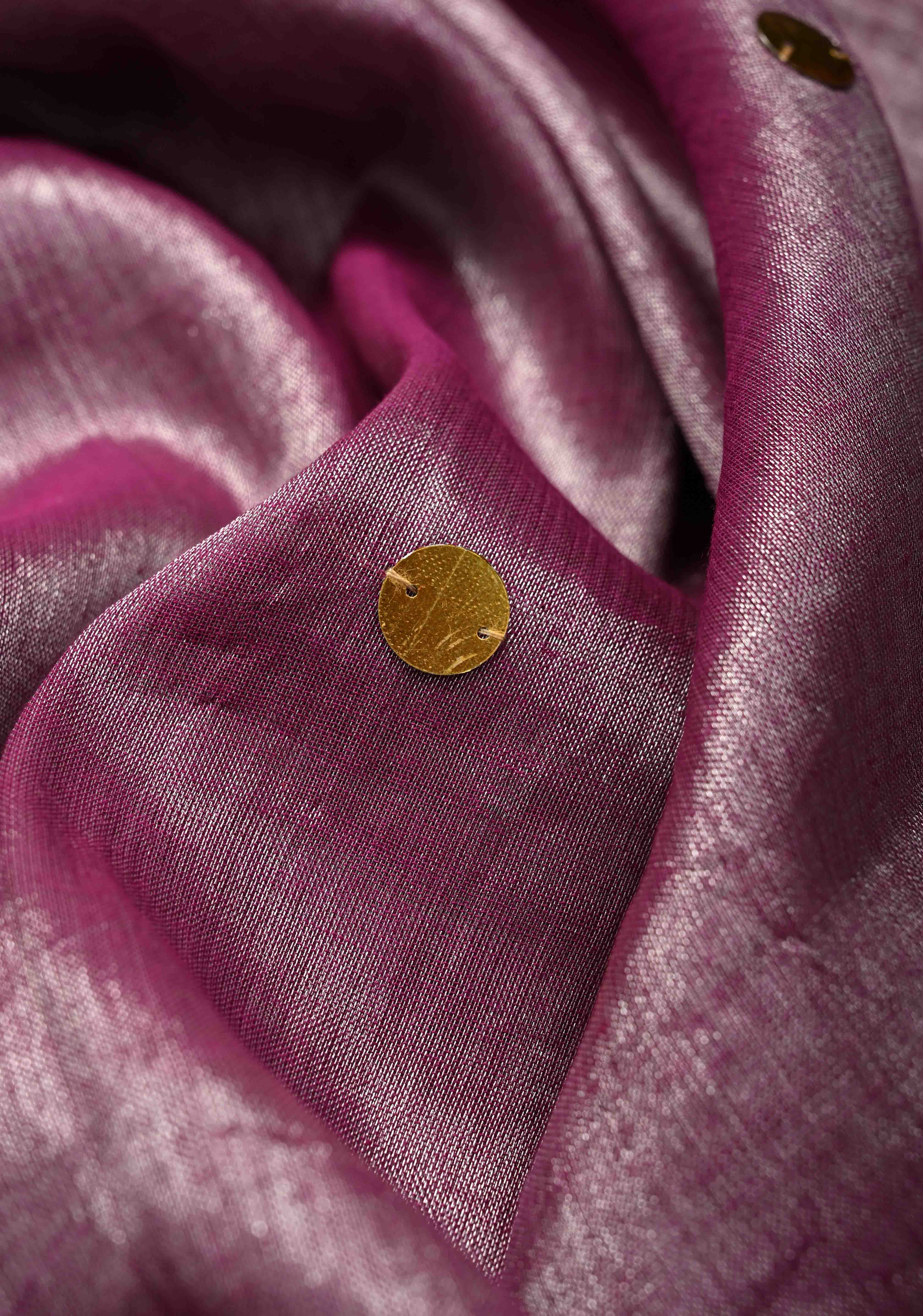 Amethyst Tissue by Tissue Saree with Tikki Work and Long Tassels | SHOBITAM