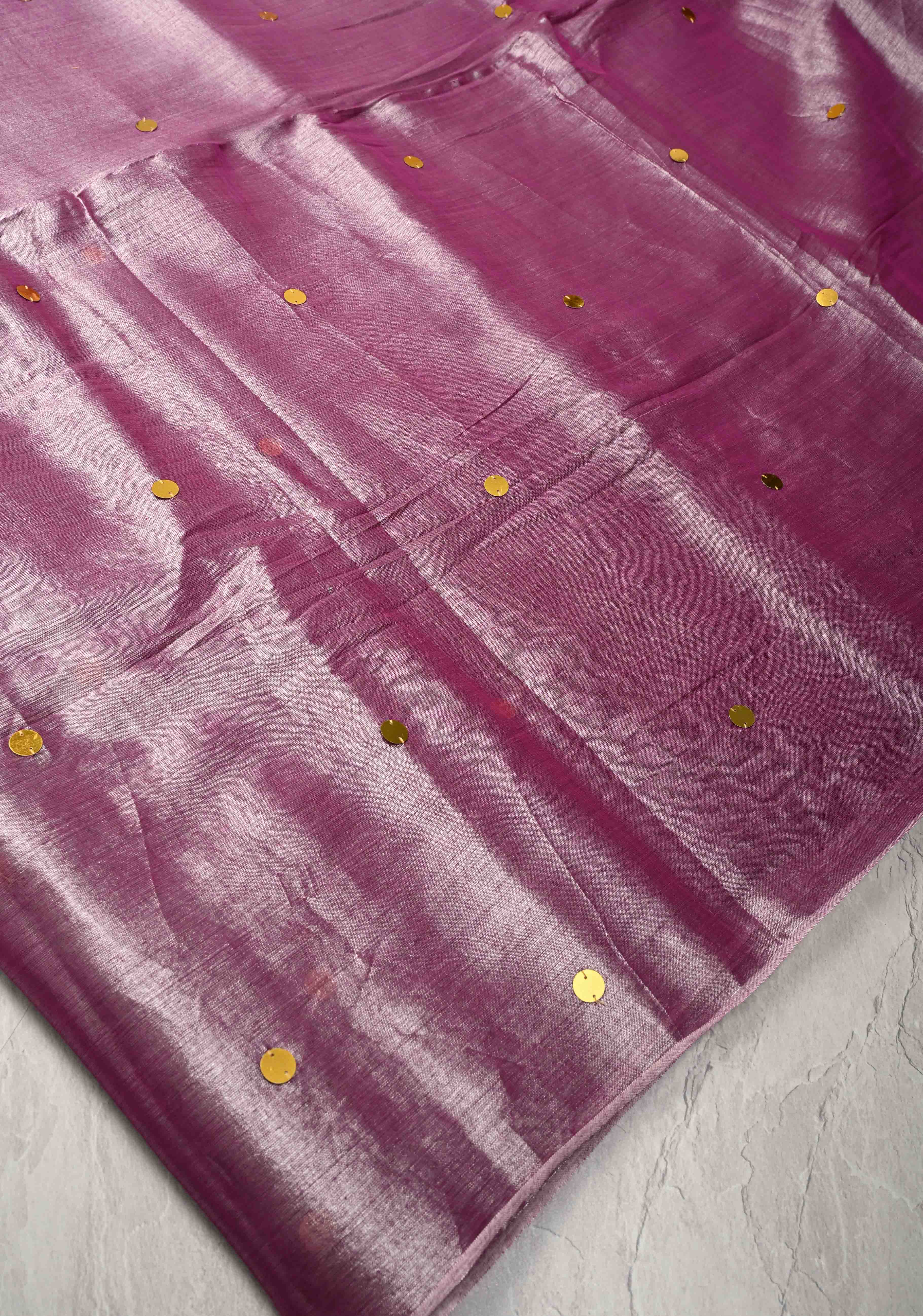 Amethyst Tissue by Tissue Saree with Tikki Work and Long Tassels | SHOBITAM