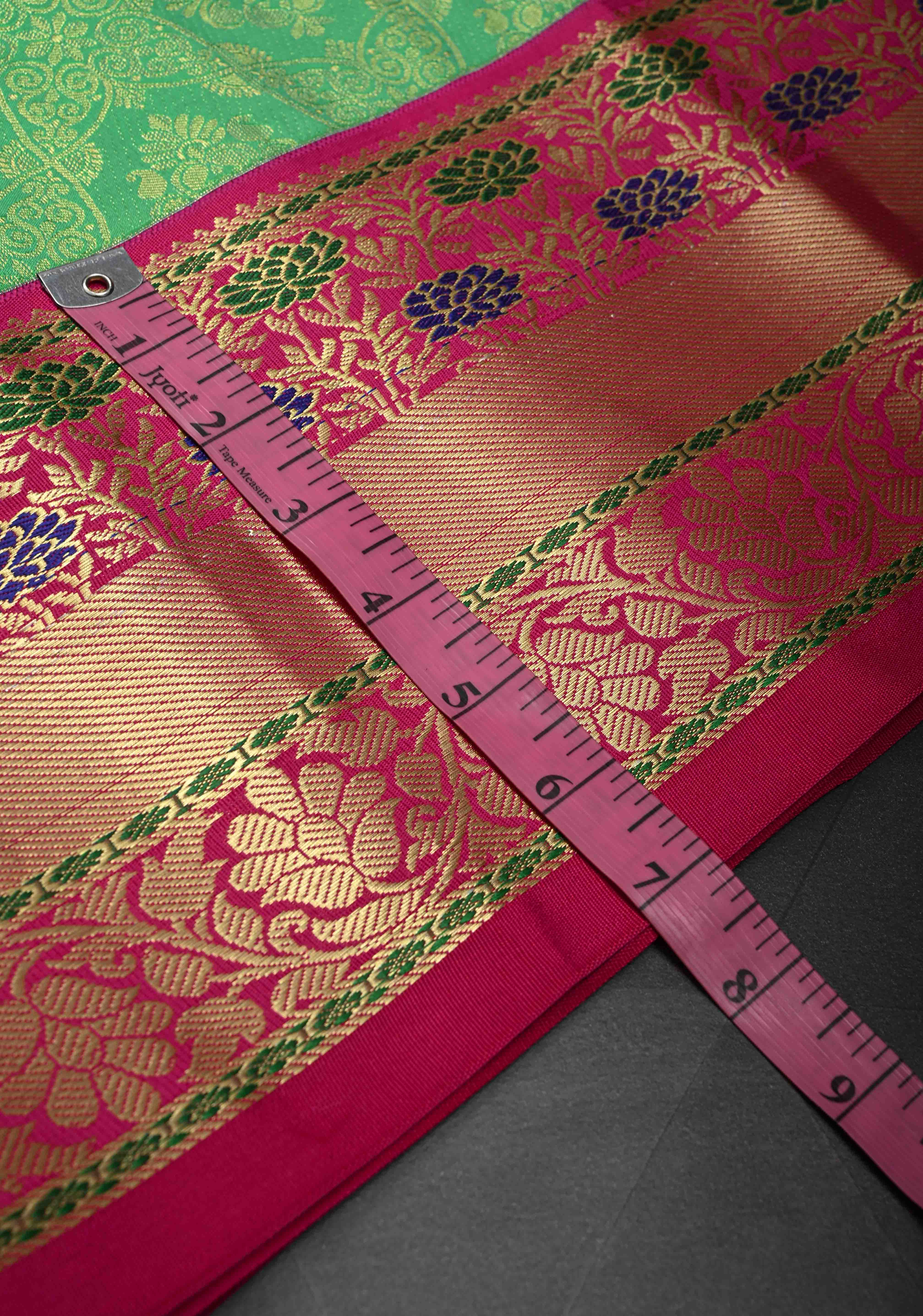 Green Kanjivaram Semi Silk Saree with Brocade and Contrast Zari Border | Shobitam