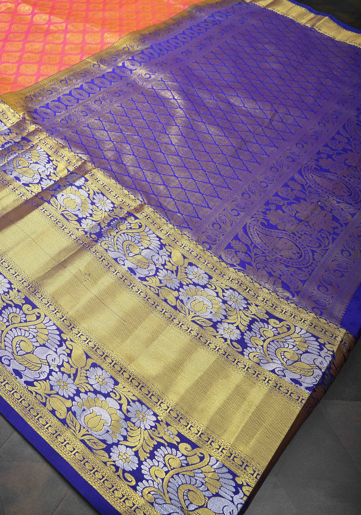 Pink Semi Silk Saree in Kanchi Style with Brocade and Wide Contrast Zari Border | SHOBITAM