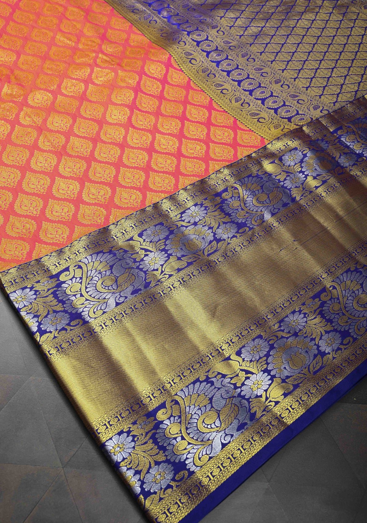Pink Semi Silk Saree in Kanchi Style with Brocade and Wide Contrast Zari Border | SHOBITAM