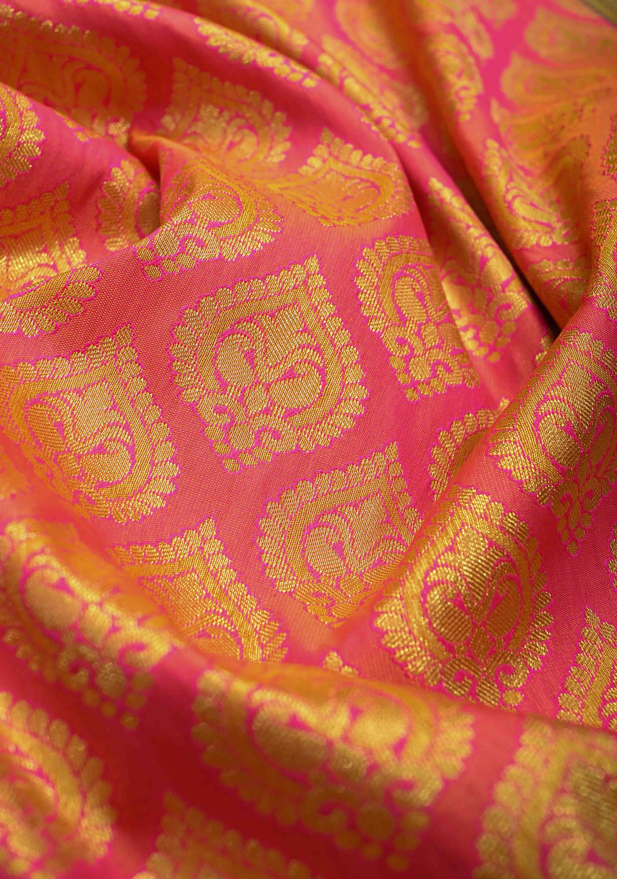 Pink Semi Silk Saree in Kanchi Style with Brocade and Wide Contrast Zari Border | SHOBITAM