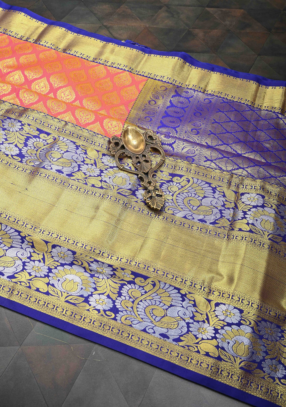 Pink Semi Silk Saree in Kanchi Style with Brocade and Wide Contrast Zari Border | SHOBITAM