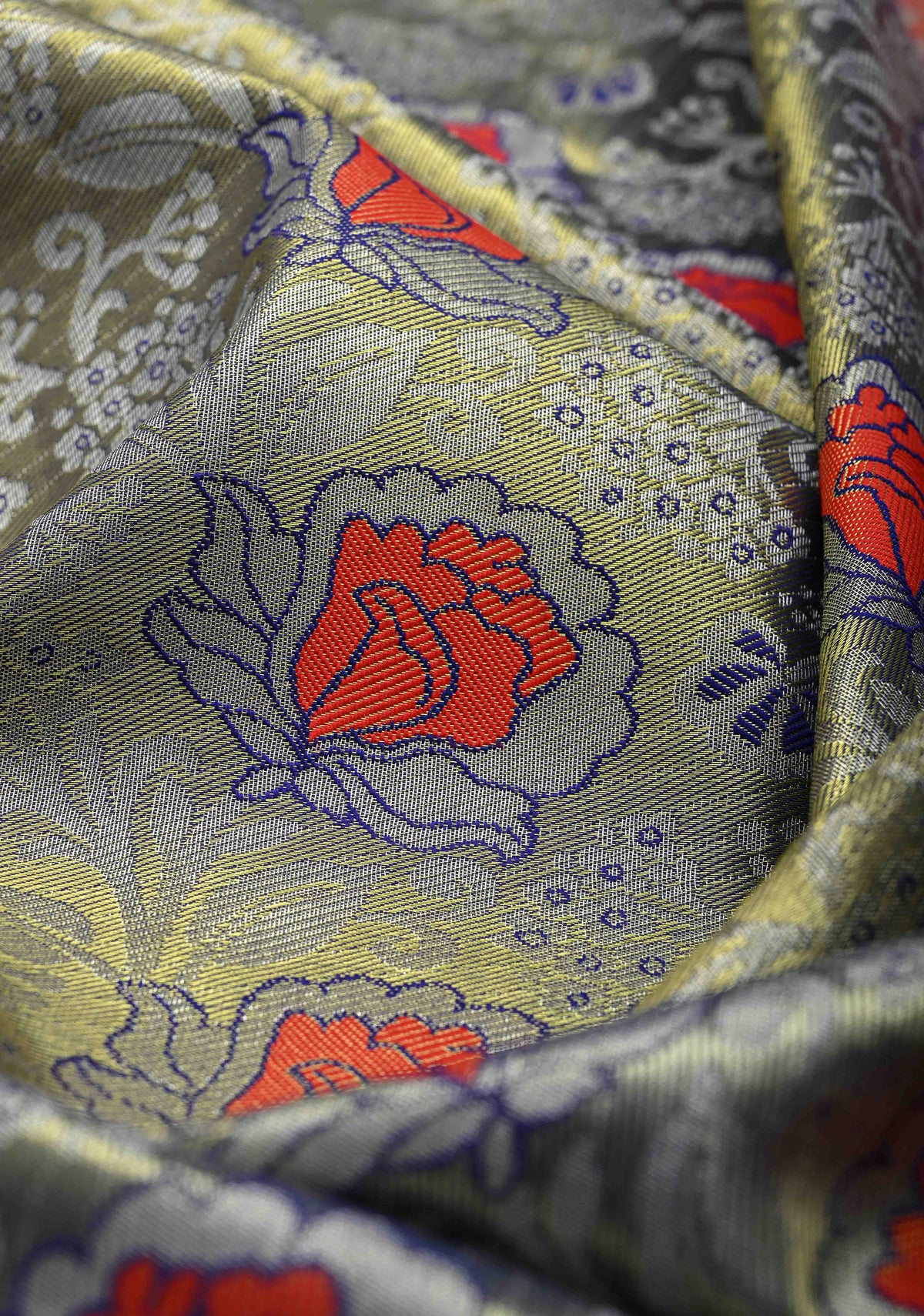 Blue-Gold Semi Silk Tissue Kanjivaram Saree with Meenakari Jaal and Contrast Birds Zari Border | SHOBITAM