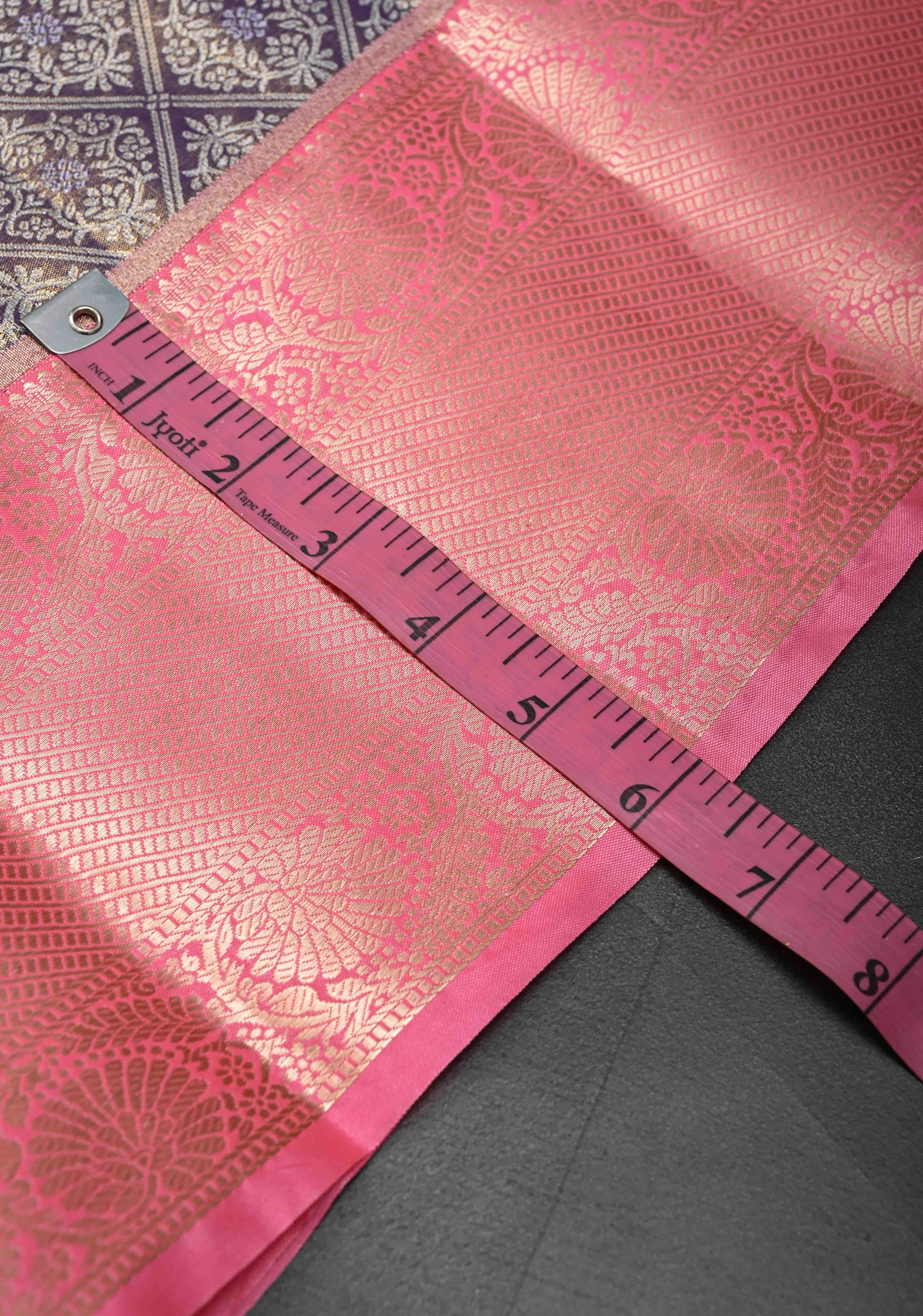 Amethyst Semi Silk Tissue Kanjivaram Saree with Brocade Jaal and Contrast Zari Border | Shobitam