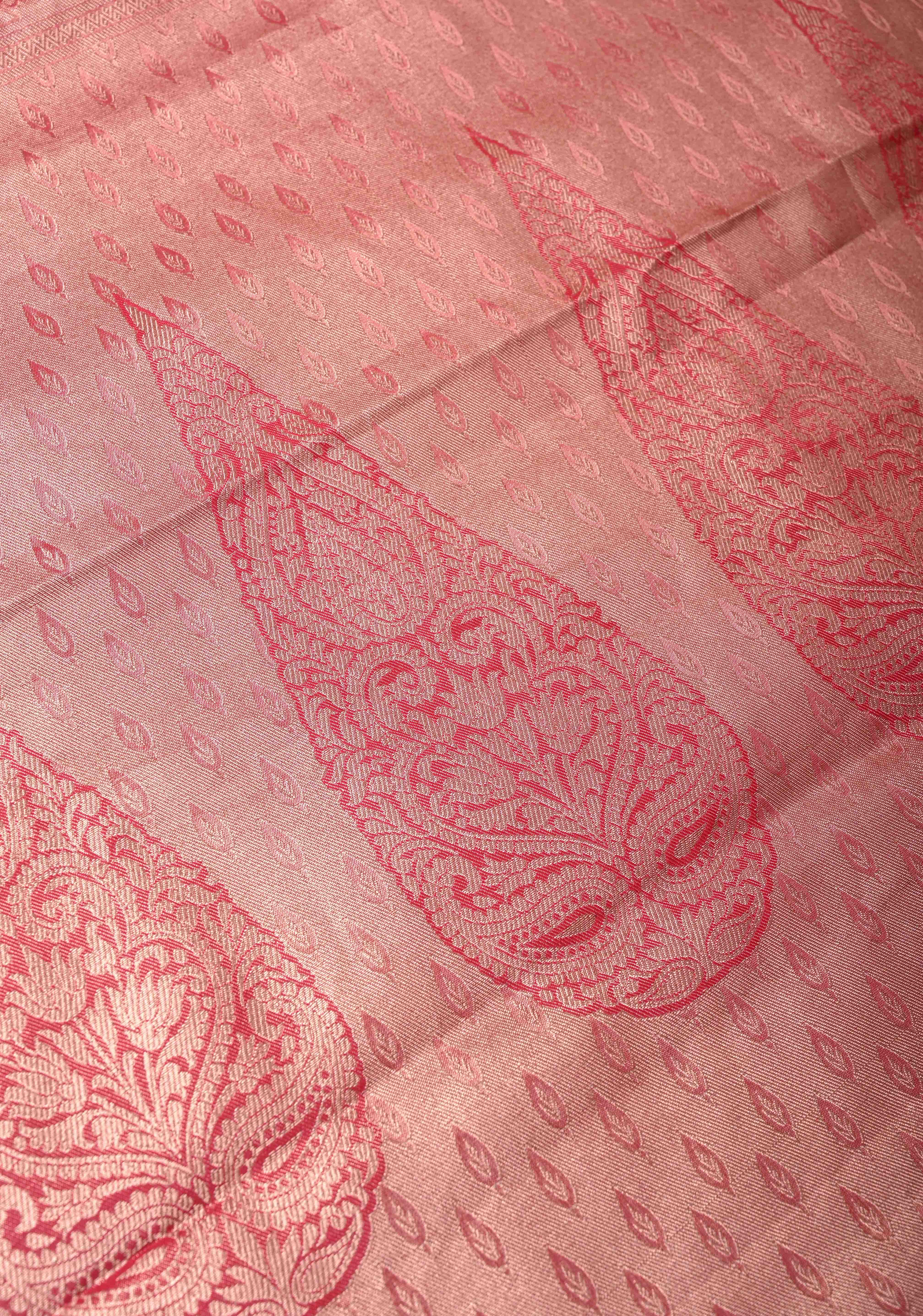 Taupe Brocade on Kanjivaram Tissue Semi Silk Saree with Contrast Zari Border | Shobitam