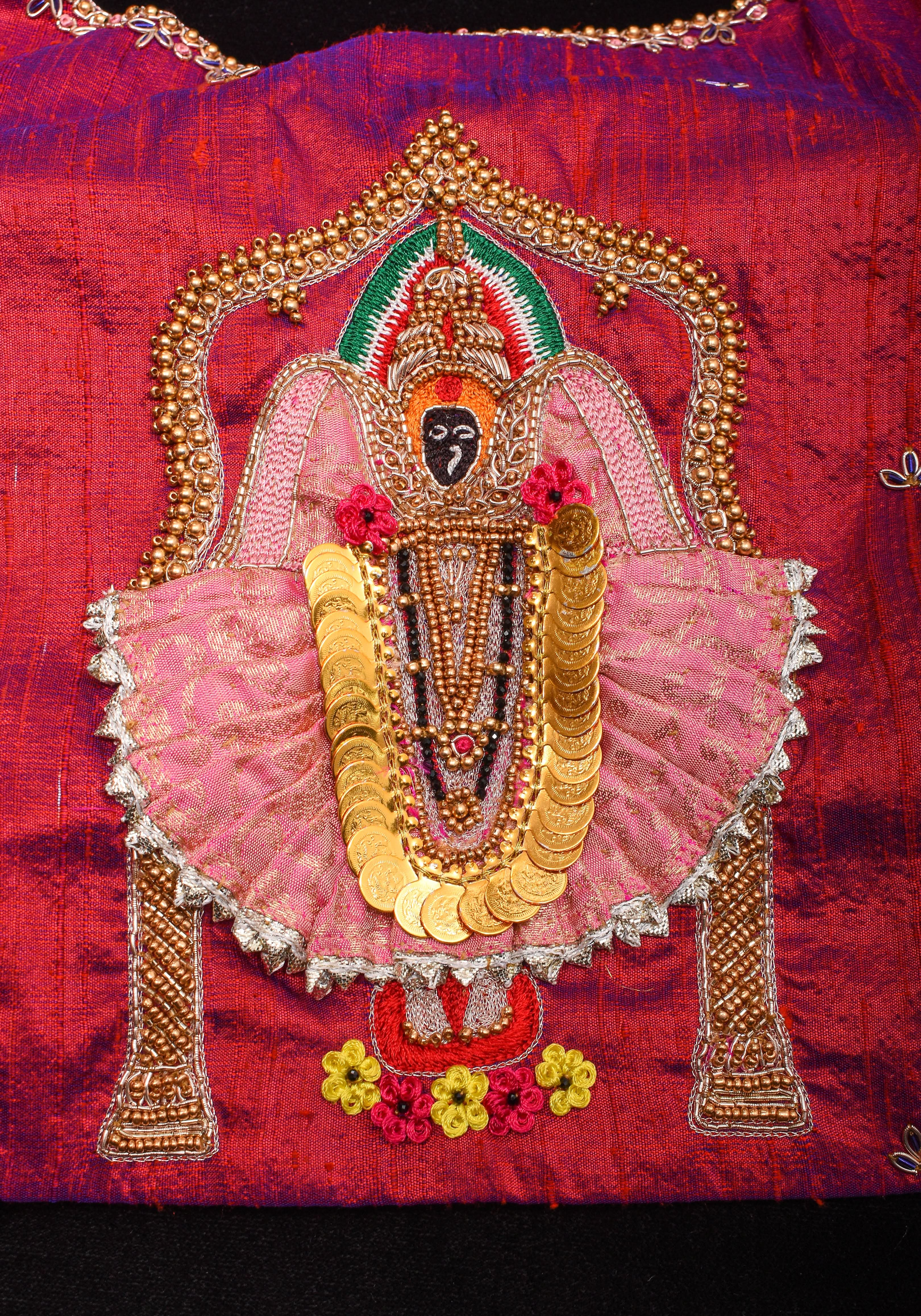 Kolhapuri Mahalakshmi Handwork Blouse on Fuchsia Dual Tone Pure Raw Silk | Made to Order | Shobitam