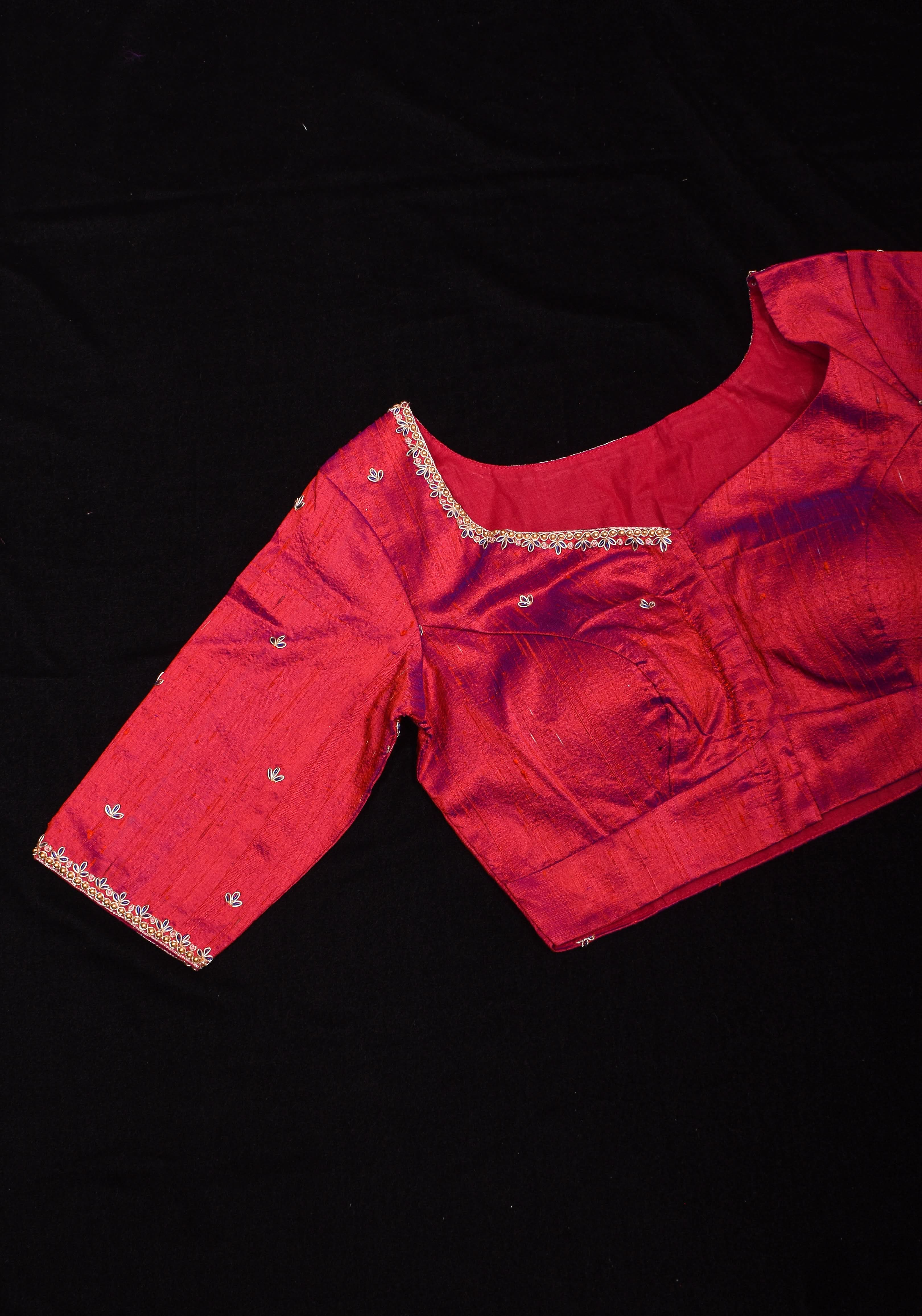 Kolhapuri Mahalakshmi Handwork Blouse on Fuchsia Dual Tone Pure Raw Silk | Made to Order | Shobitam