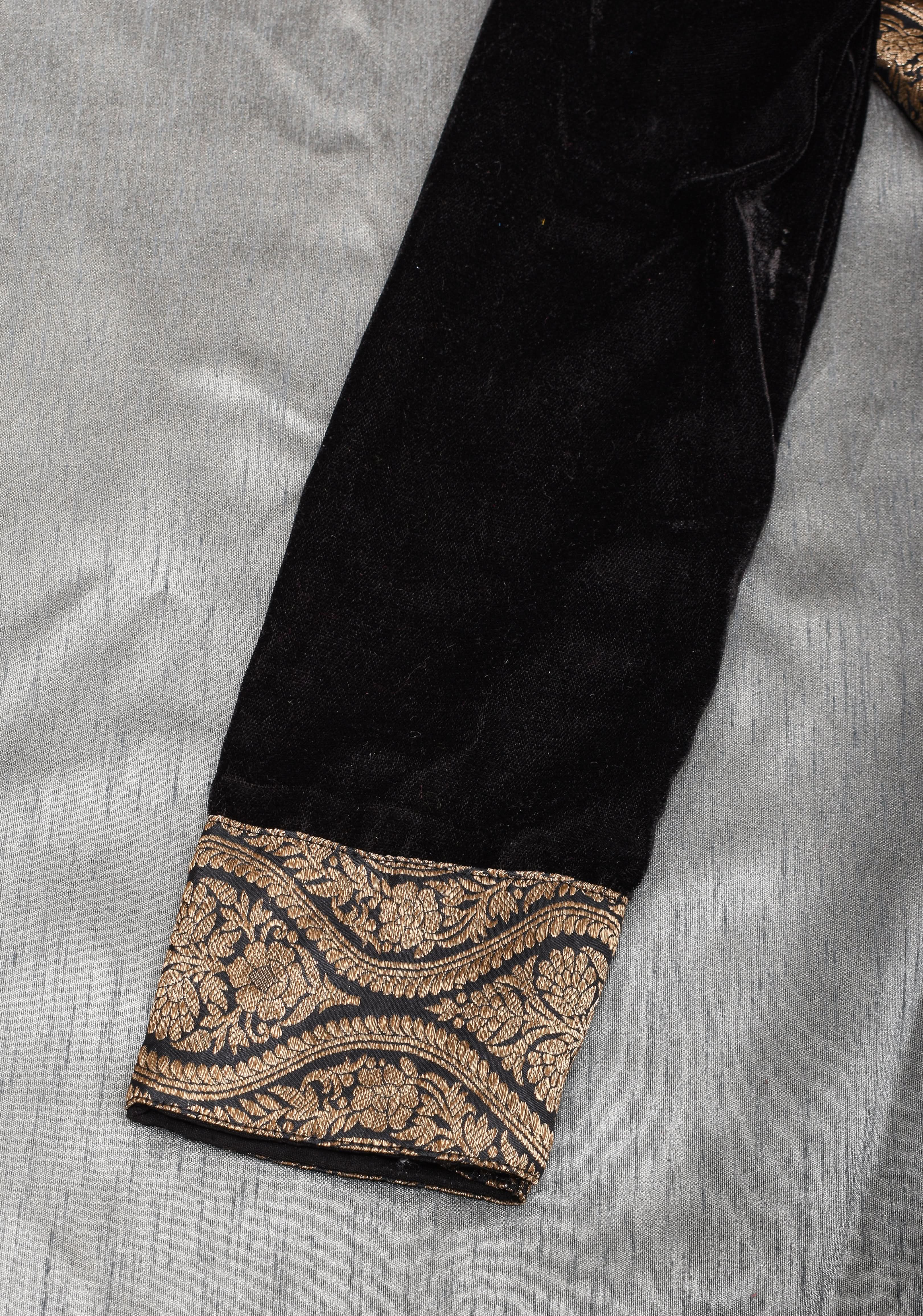 Made To Order: Black Brocade Blouse with full slevees with zari detailing. | Shobitam