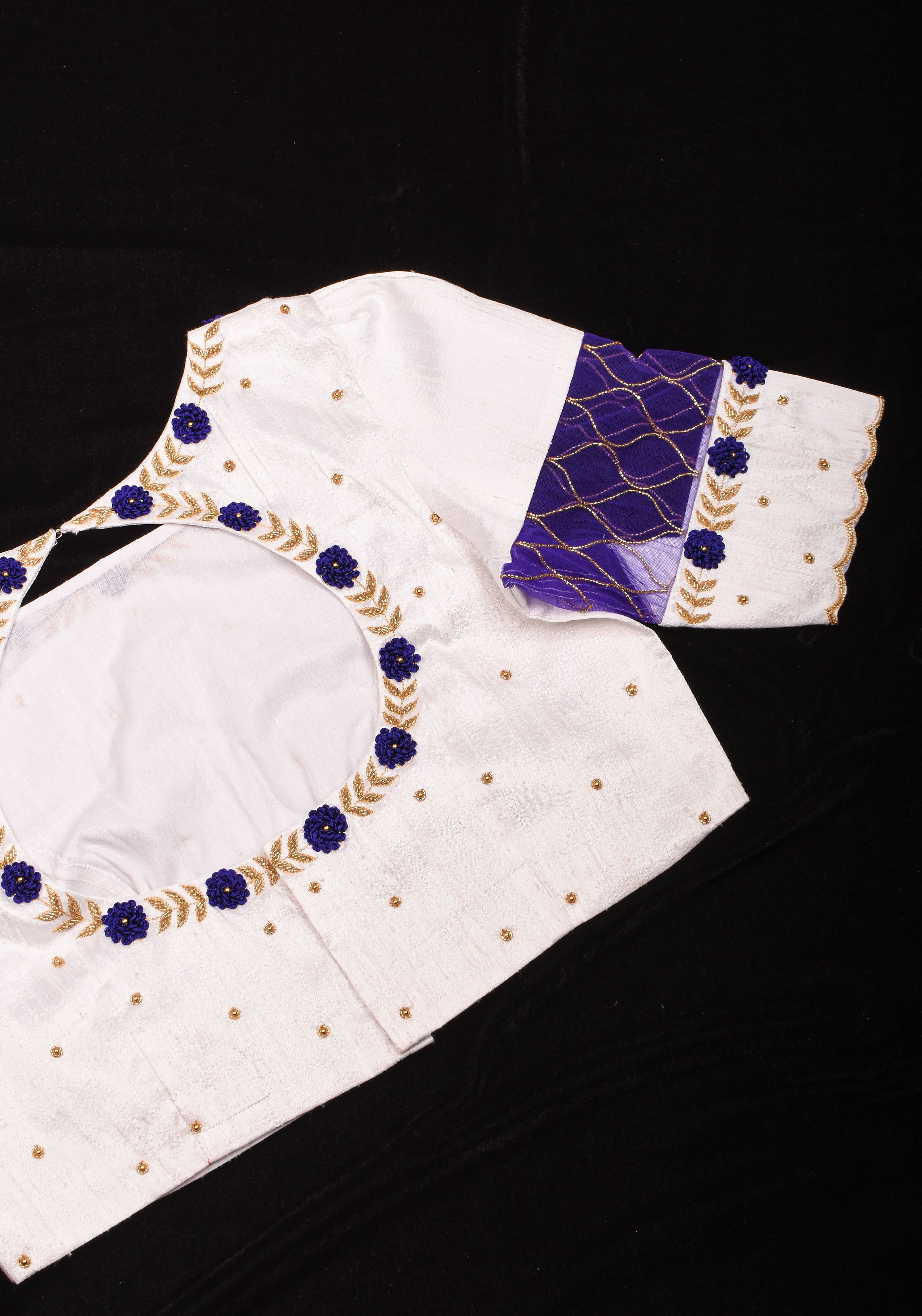 White Raw Silk Embroidery and Zardozi Blouse, Made to Order | Shobitam