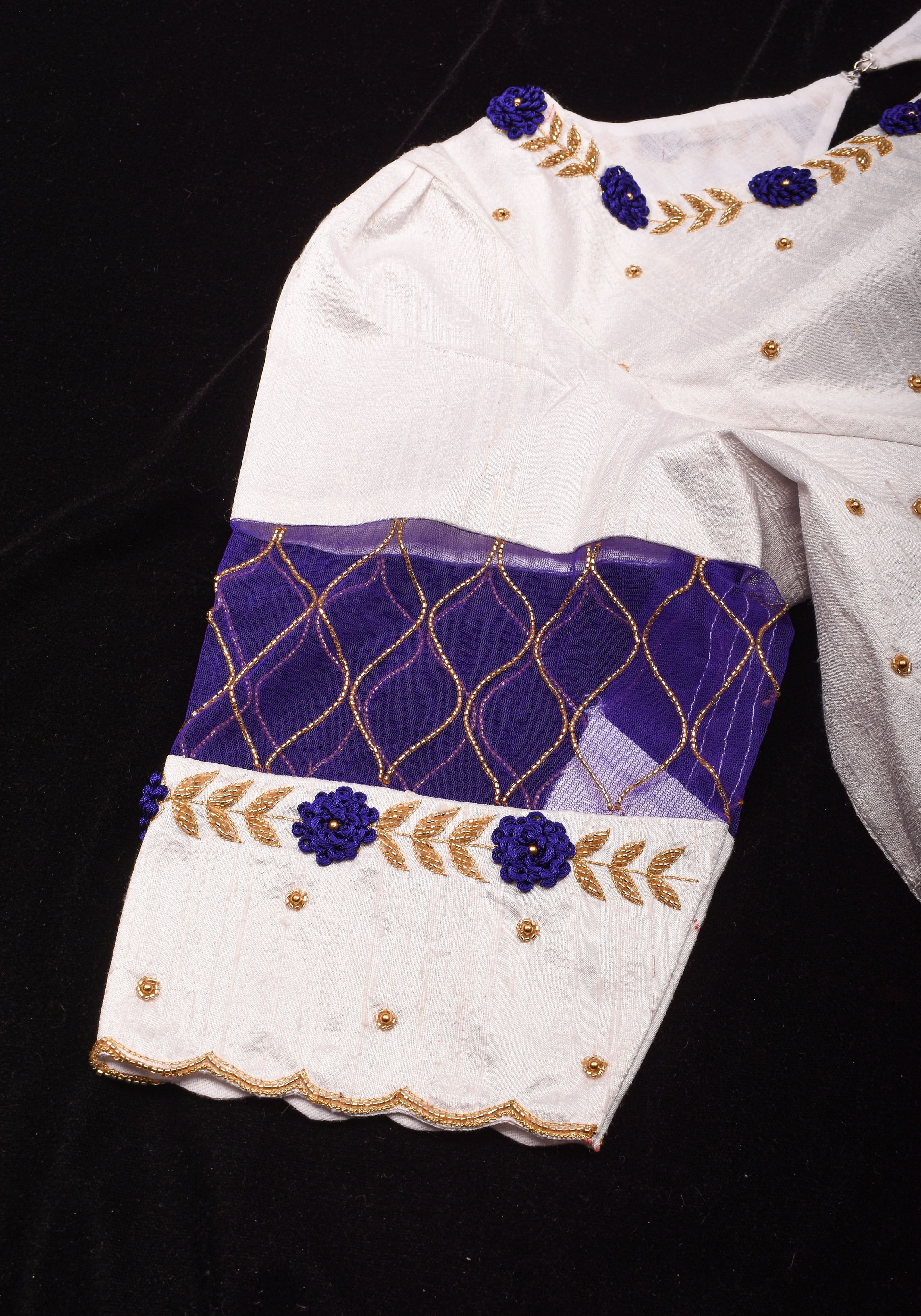 White Raw Silk Embroidery and Zardozi Blouse, Made to Order | Shobitam