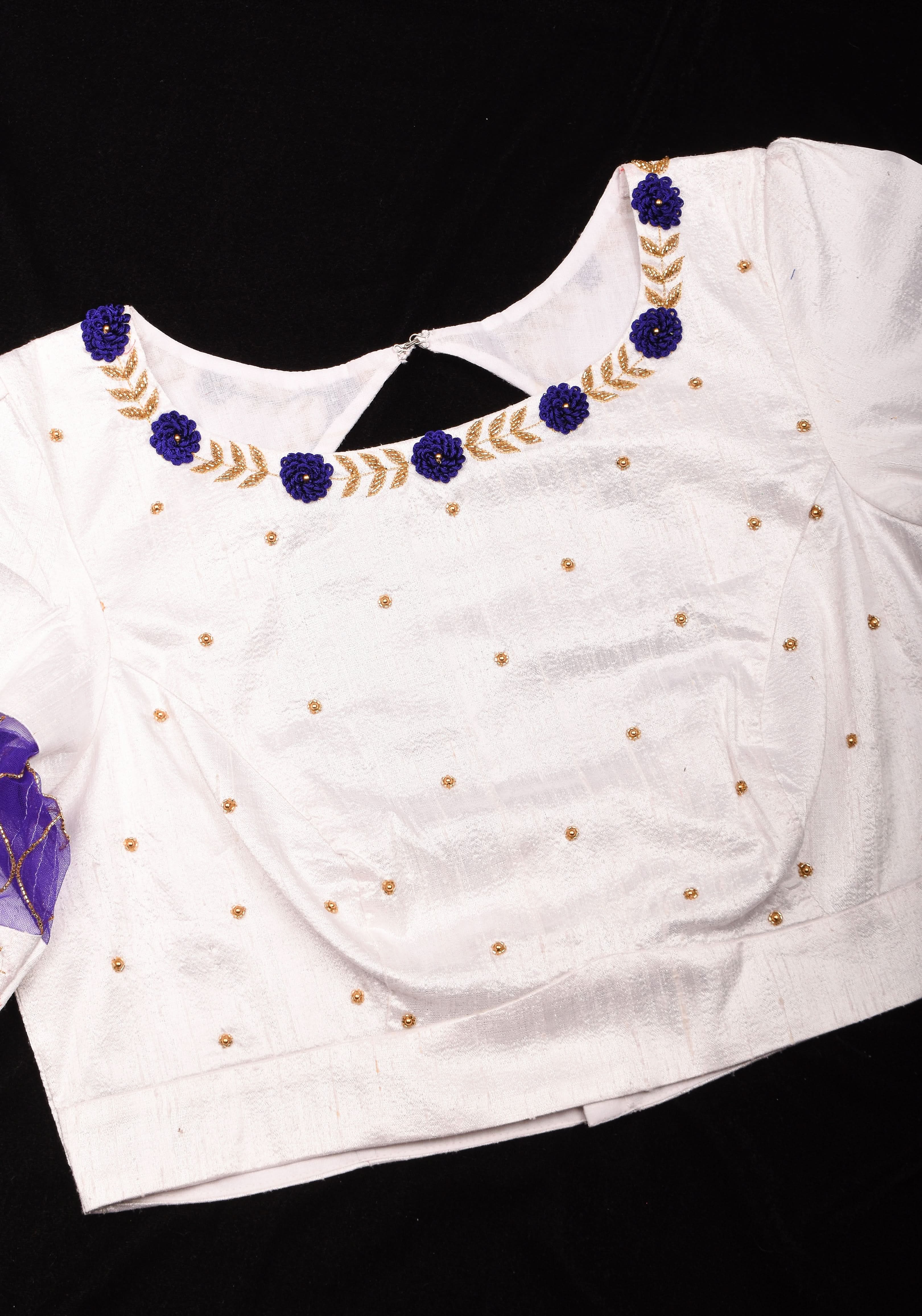 White Raw Silk Embroidery and Zardozi Blouse, Made to Order | Shobitam
