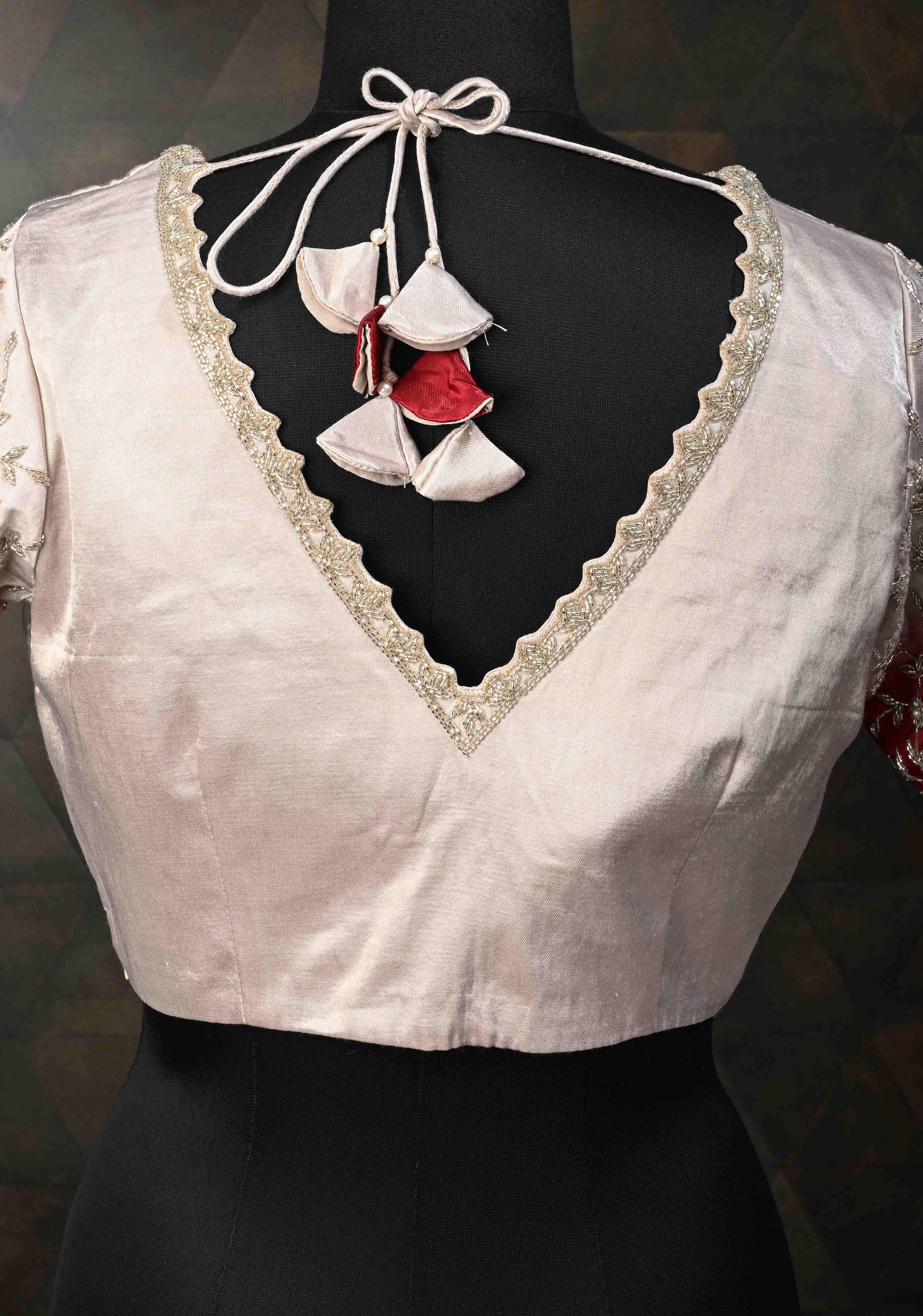 SIZE 38" Contemporary Silver Ombre Blouse with Cutdana Embellished on Sleeves and Neck | Shobitam