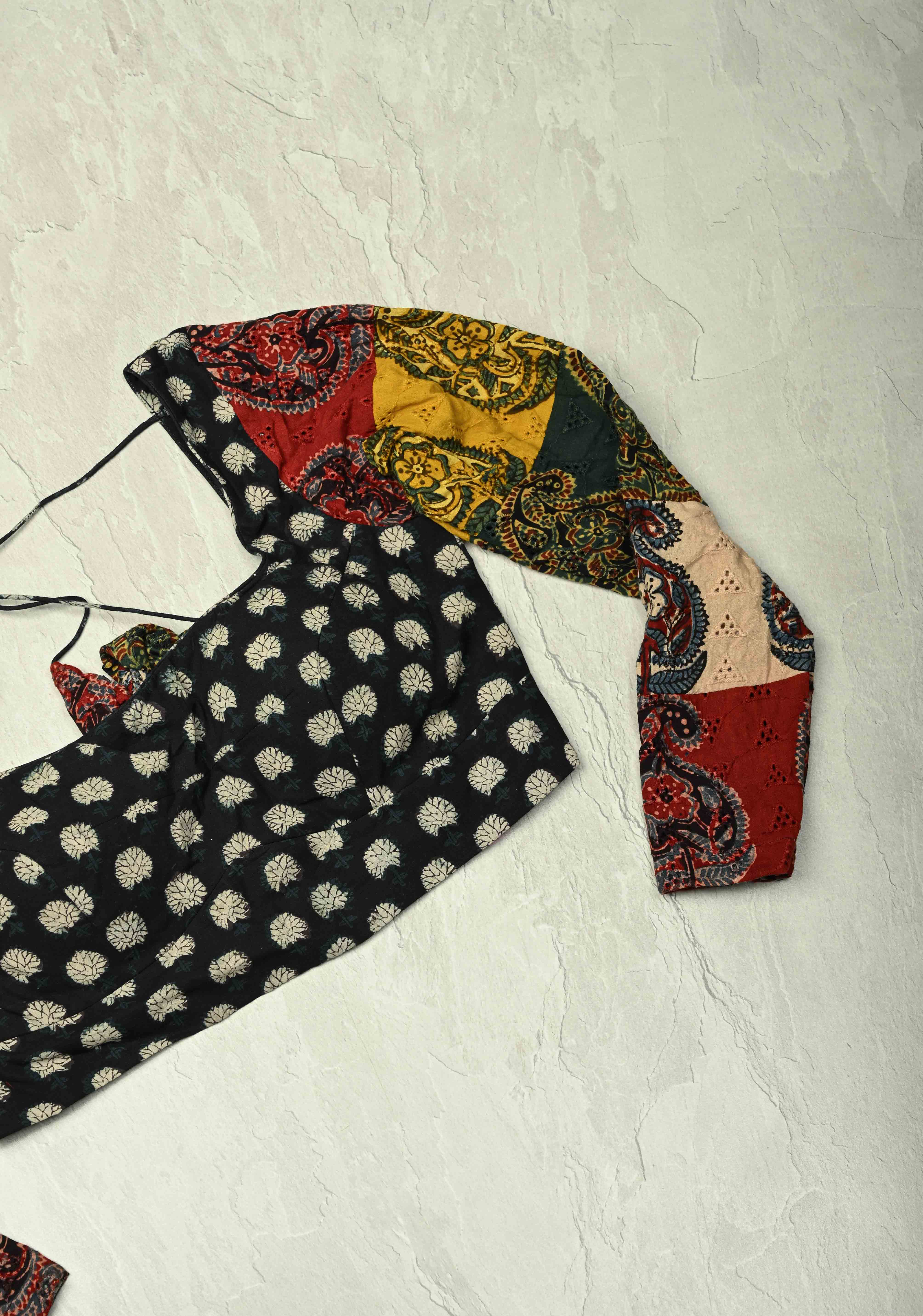 Multicolor Pure Ajrakh on Cotton Hakoba Long Sleeve Blouse | Shobitam