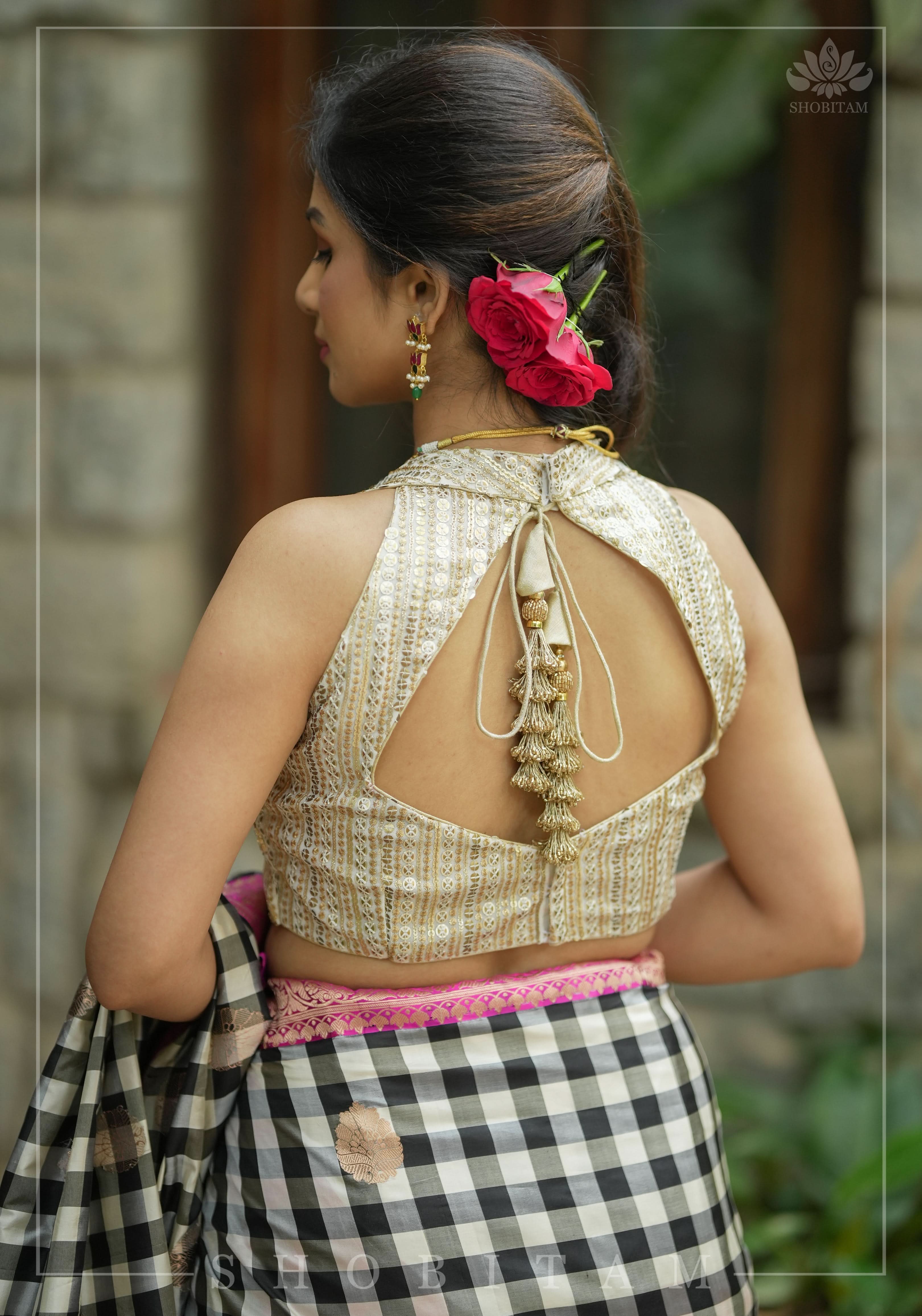 3 Tone sequins, halter neck blouse, mix and match blouse for saree. Made to Order | Shobitam