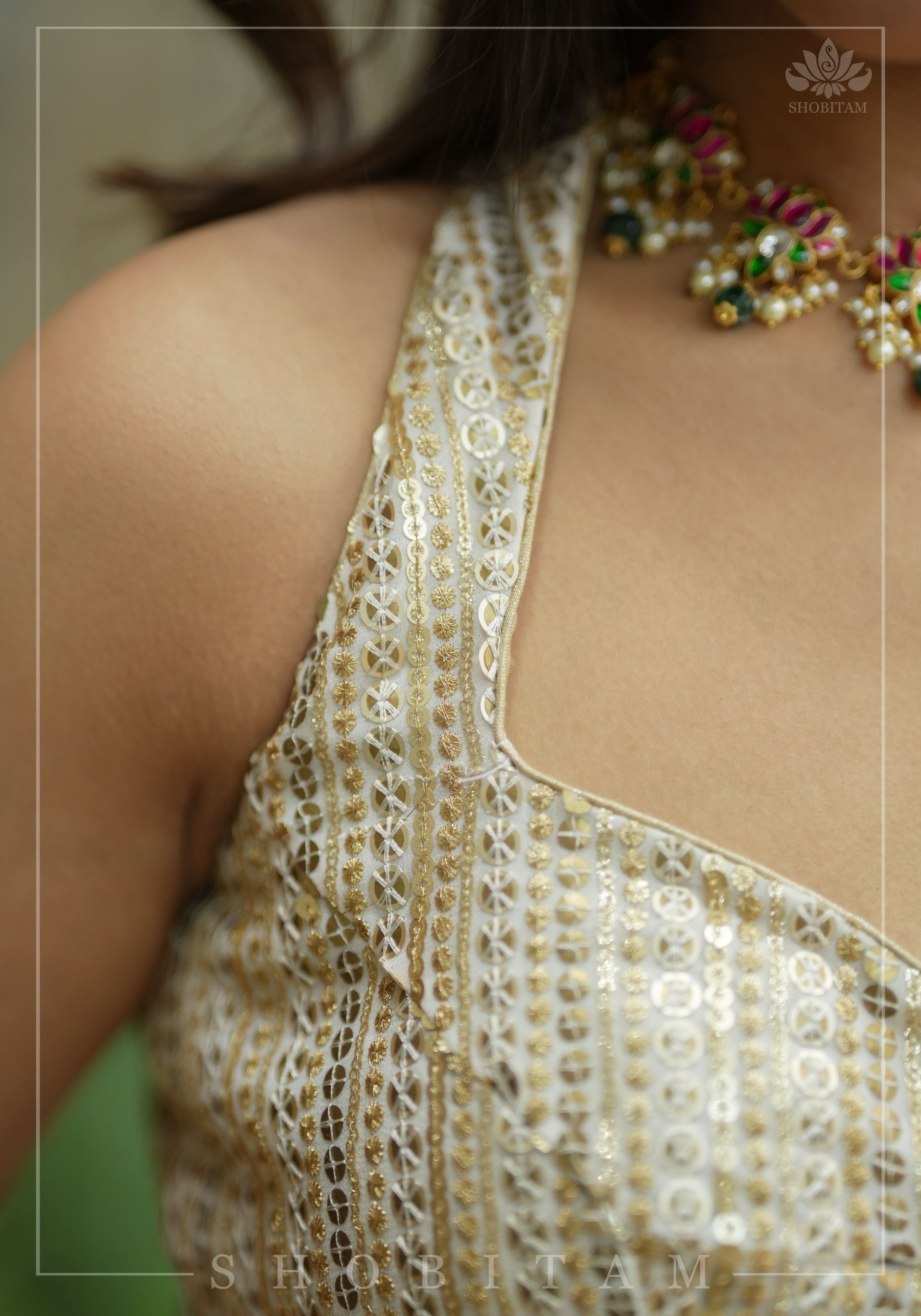 3 Tone sequins, halter neck blouse, mix and match blouse for saree. Made to Order | Shobitam