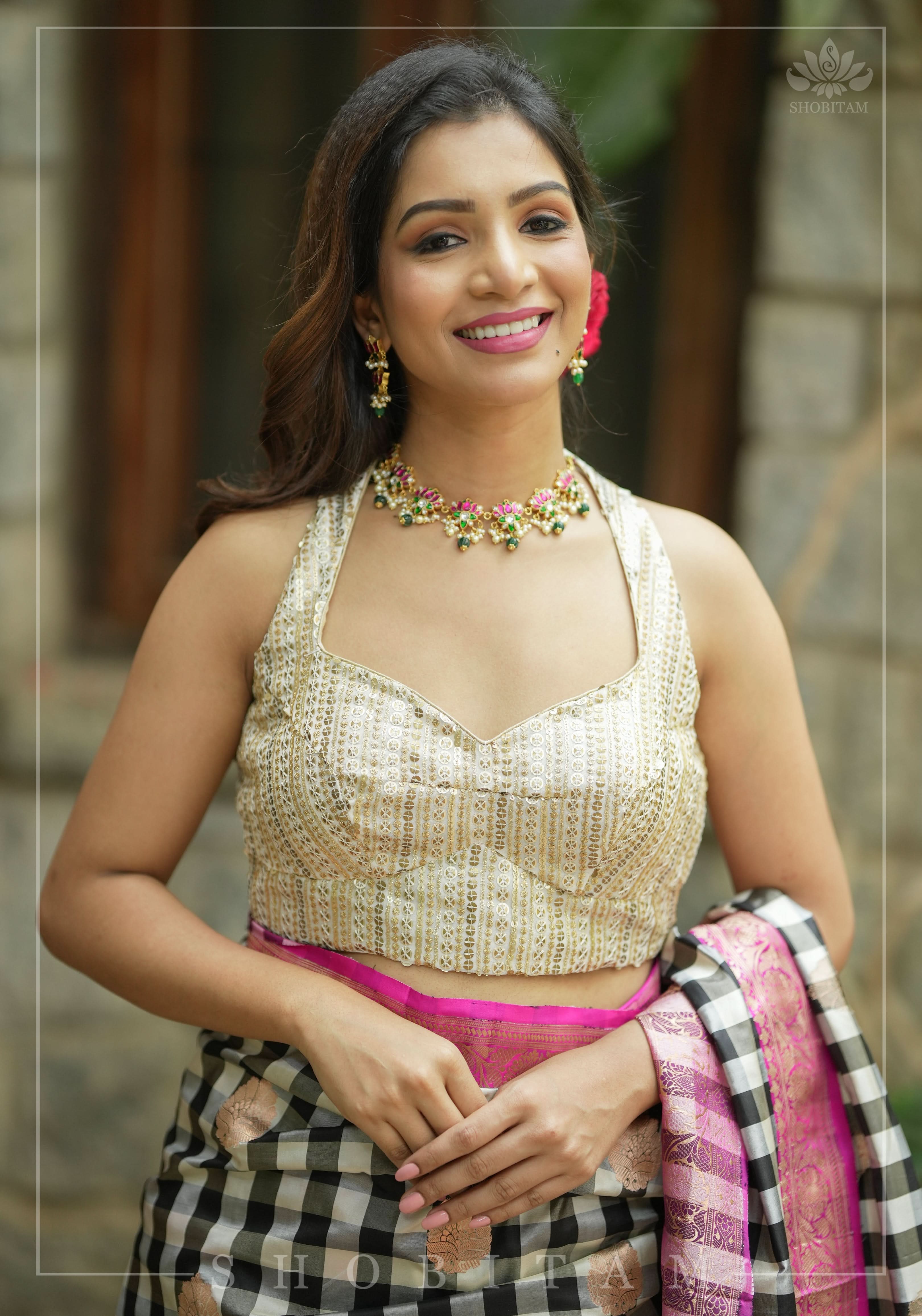 3 Tone sequins, halter neck blouse, mix and match blouse for saree. Made to Order | Shobitam