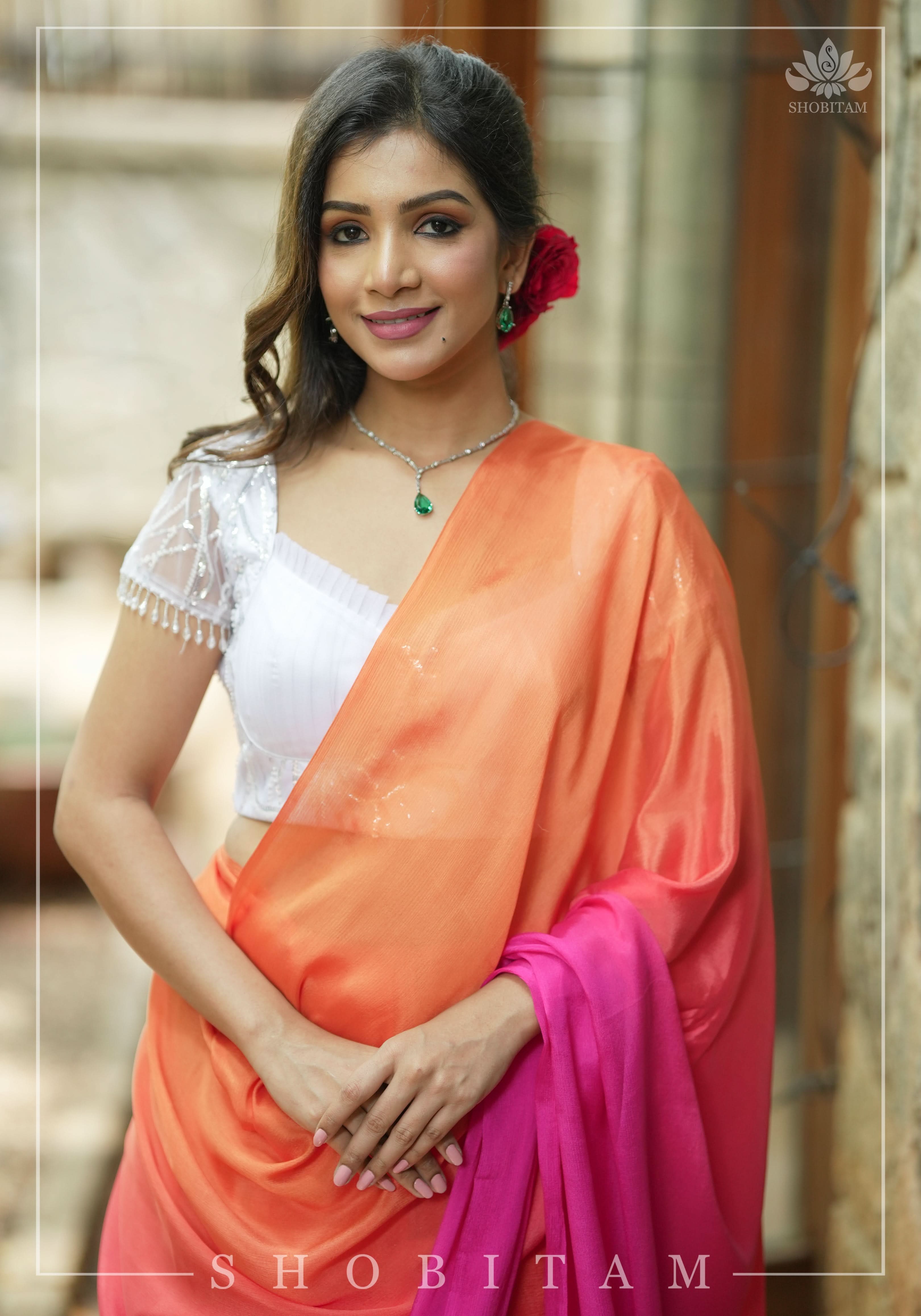 White sequin blouse with pleated net detailing, Mix and match blouse for saree, Made to Order | Shobitam
