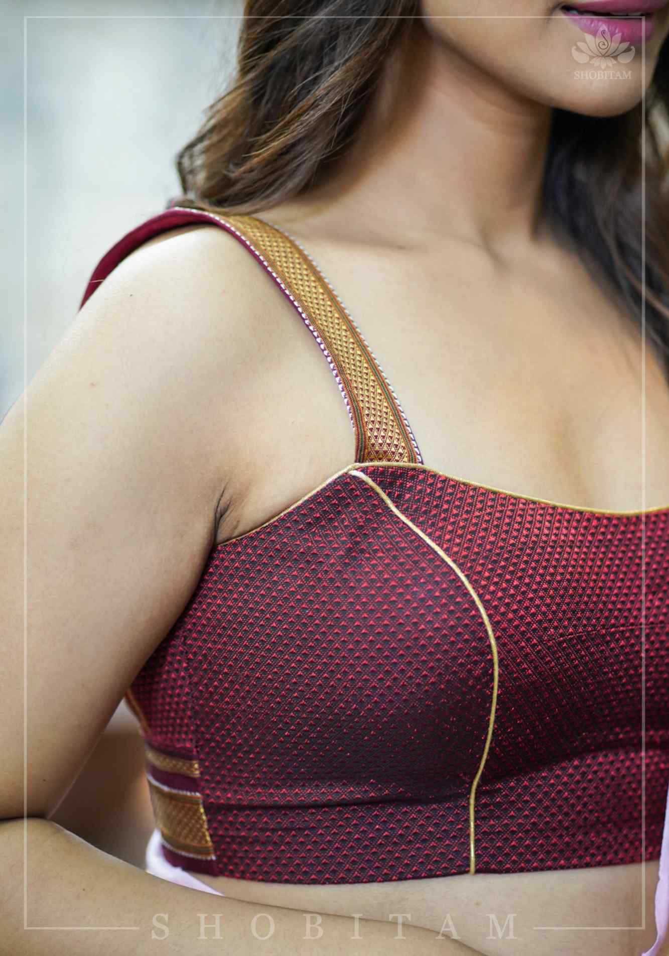 Maroon khana silk sweet heart strappy blouse