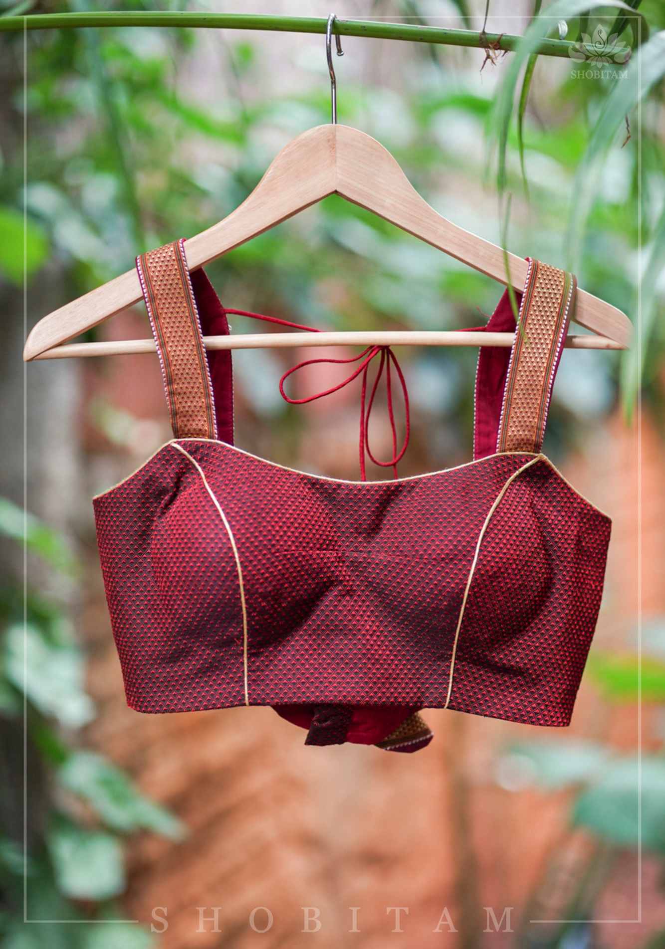 Maroon khana silk sweet heart strappy blouse