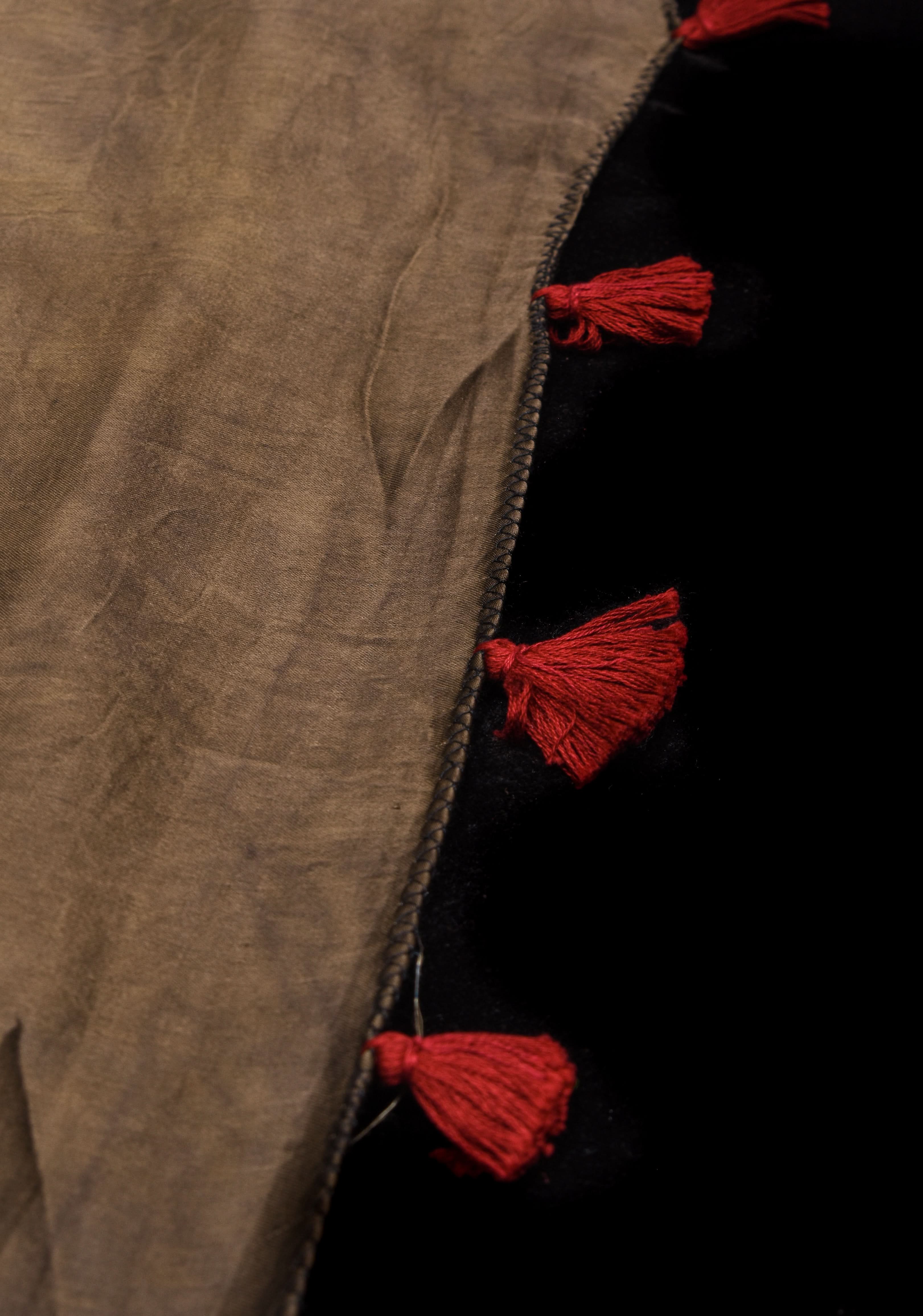 Dull Brown Ajrakh Block Print Modal Saree with Abstract Pattern and Mirror Hand embroidery work | Shobitam