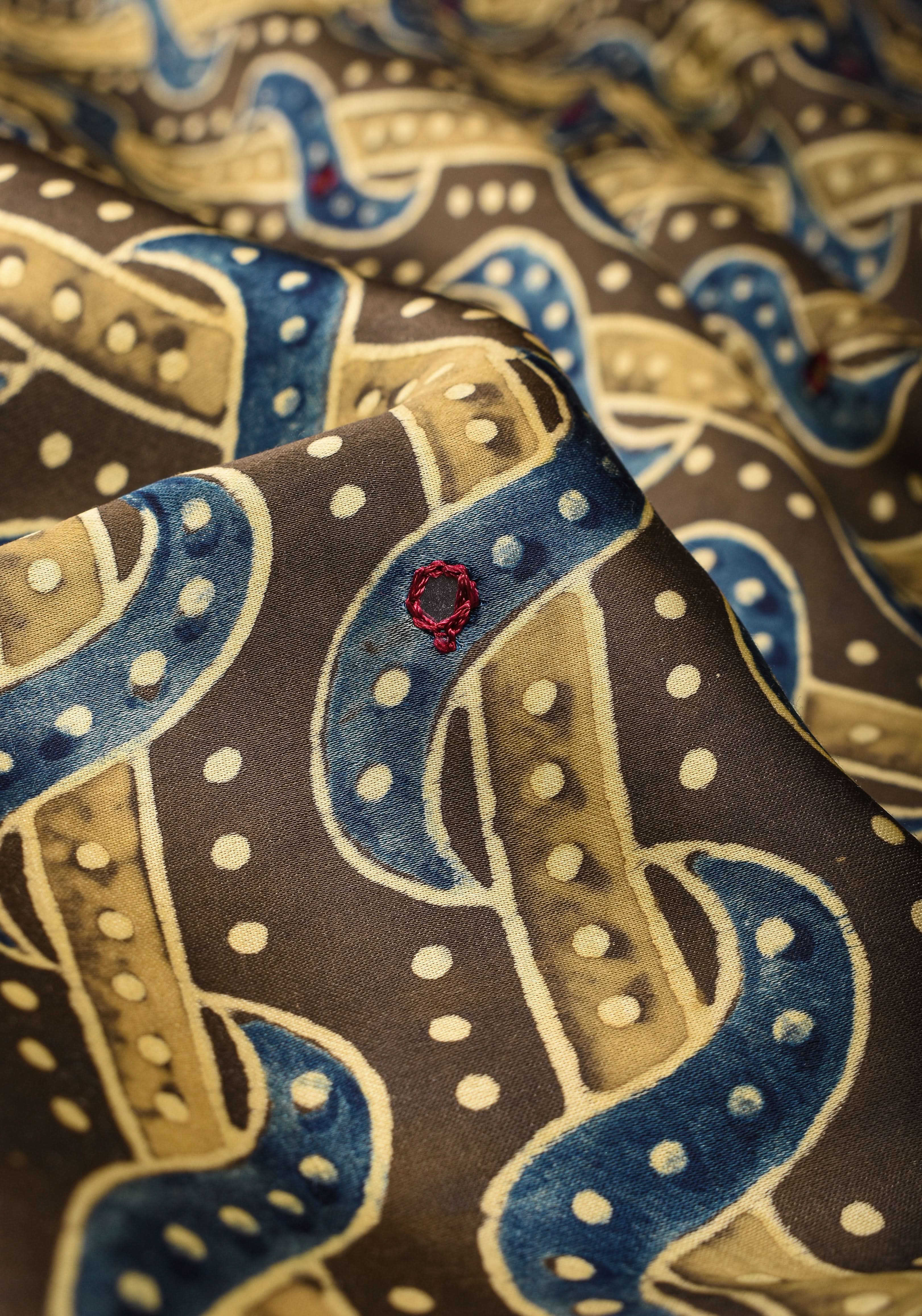 Dull Brown Ajrakh Block Print Modal Saree with Abstract Pattern and Mirror Hand embroidery work | Shobitam