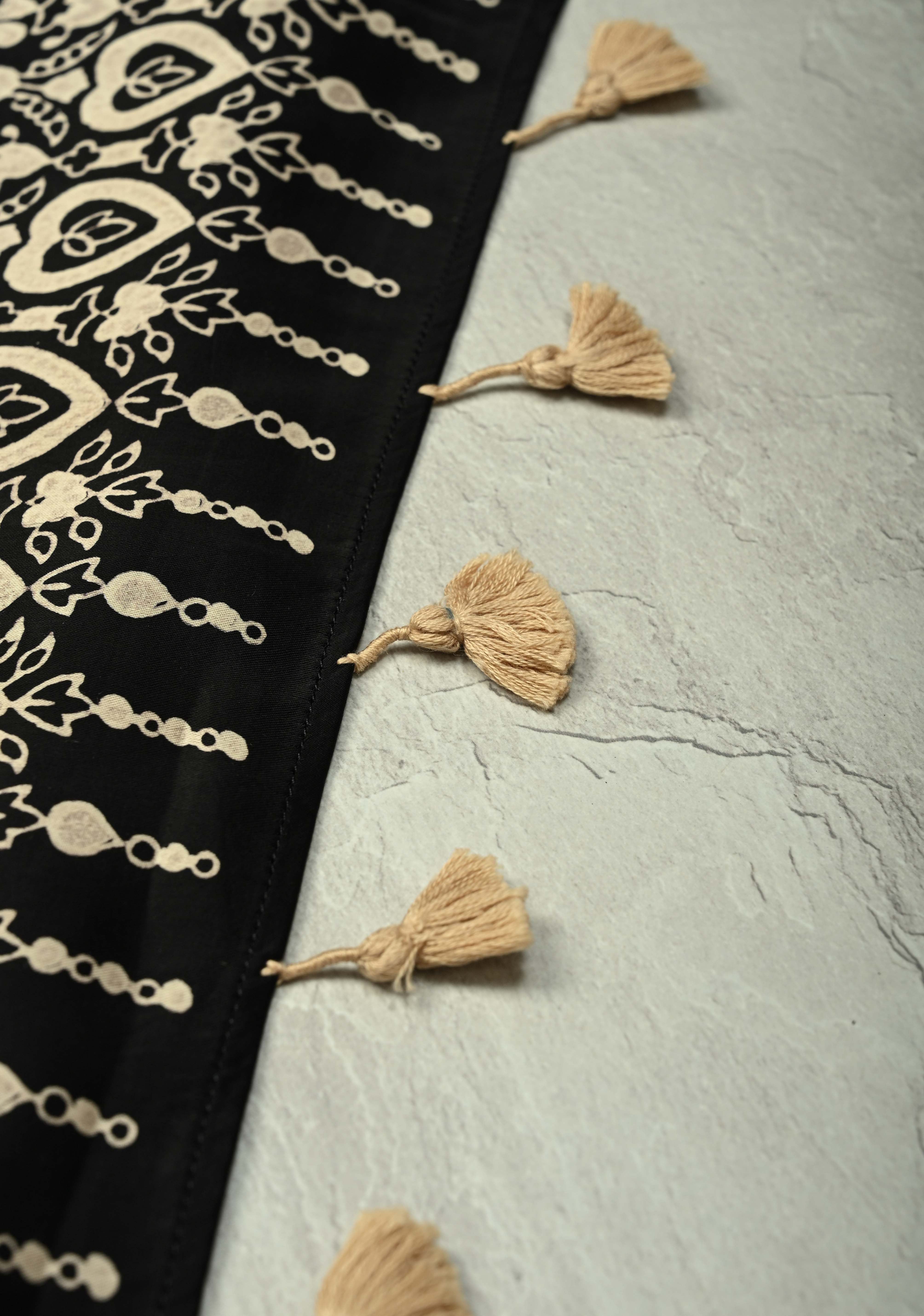 Black-White Modal Silk Saree with Ajrakh Hand Block Print and Contrast Red Blouse Piece | Shobitam
