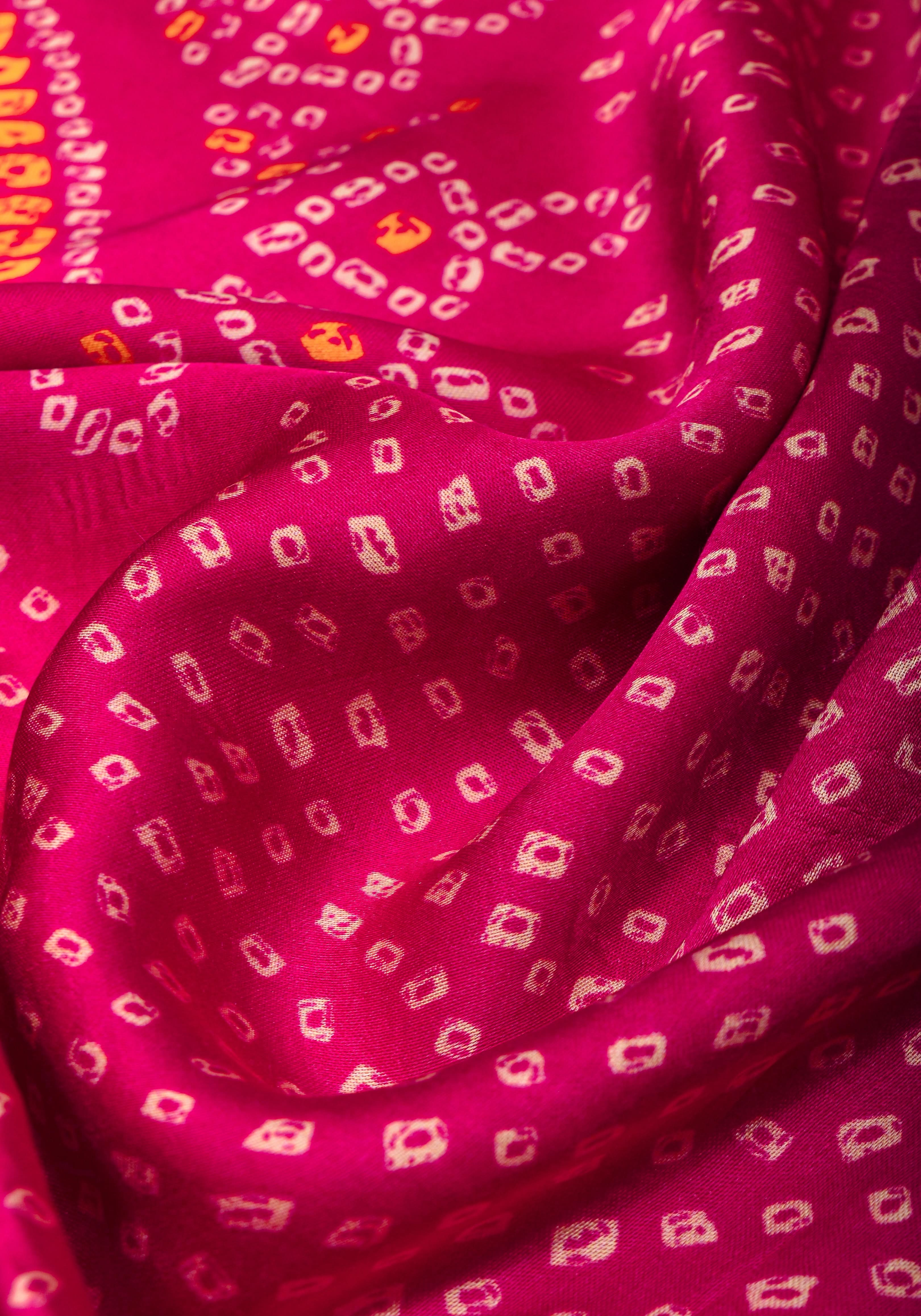 Pink Gajji Silk Saree with Bandhni Digital Print and Gotta patti borders | Shobitam