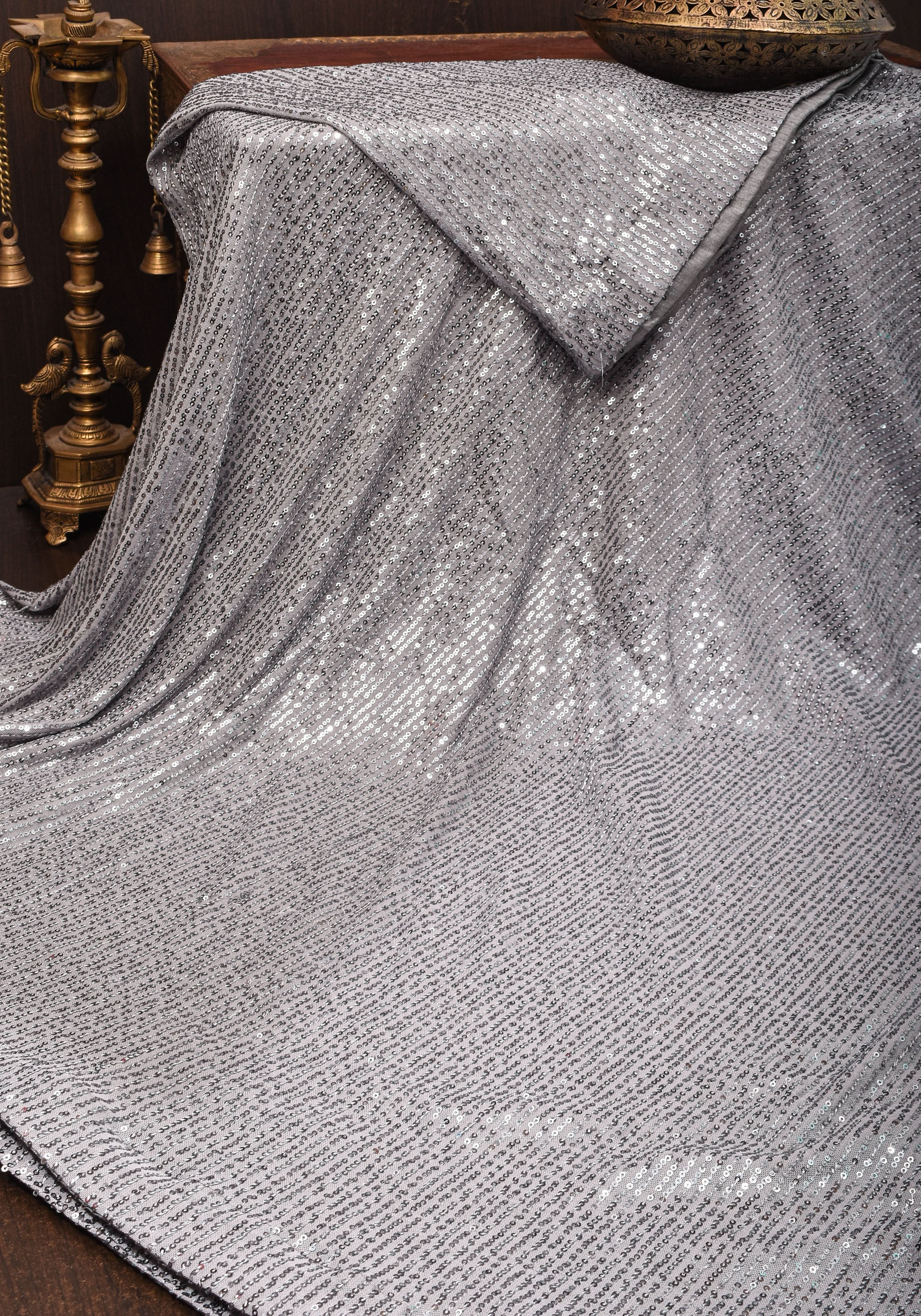 Full Body Sequin on Net Saree in Haze Gray | Shobitam