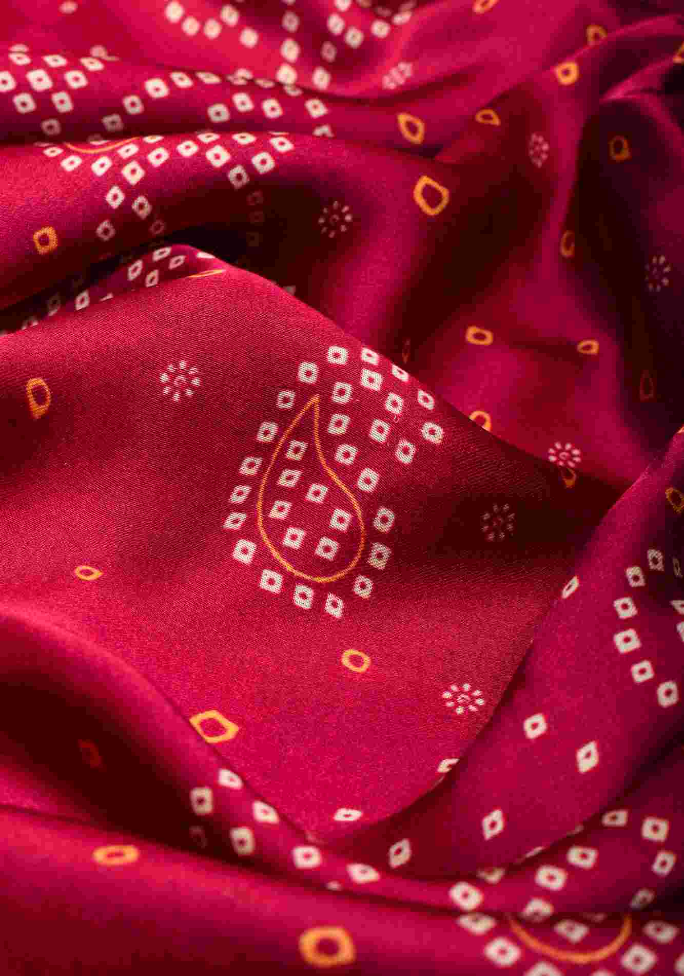 Pre drape Magenta Bandhni Digital Print Gajji Silk Saree with Radha-Krishna Print Pallu and Gotta Patti Border