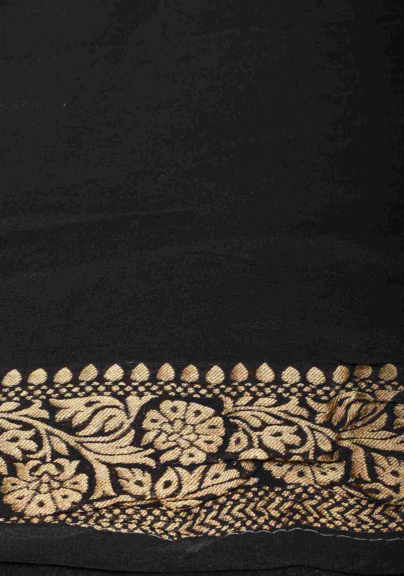 Pre drape Black Viscose Saree with Meenakari Floral Jaal and Floral Zari Border