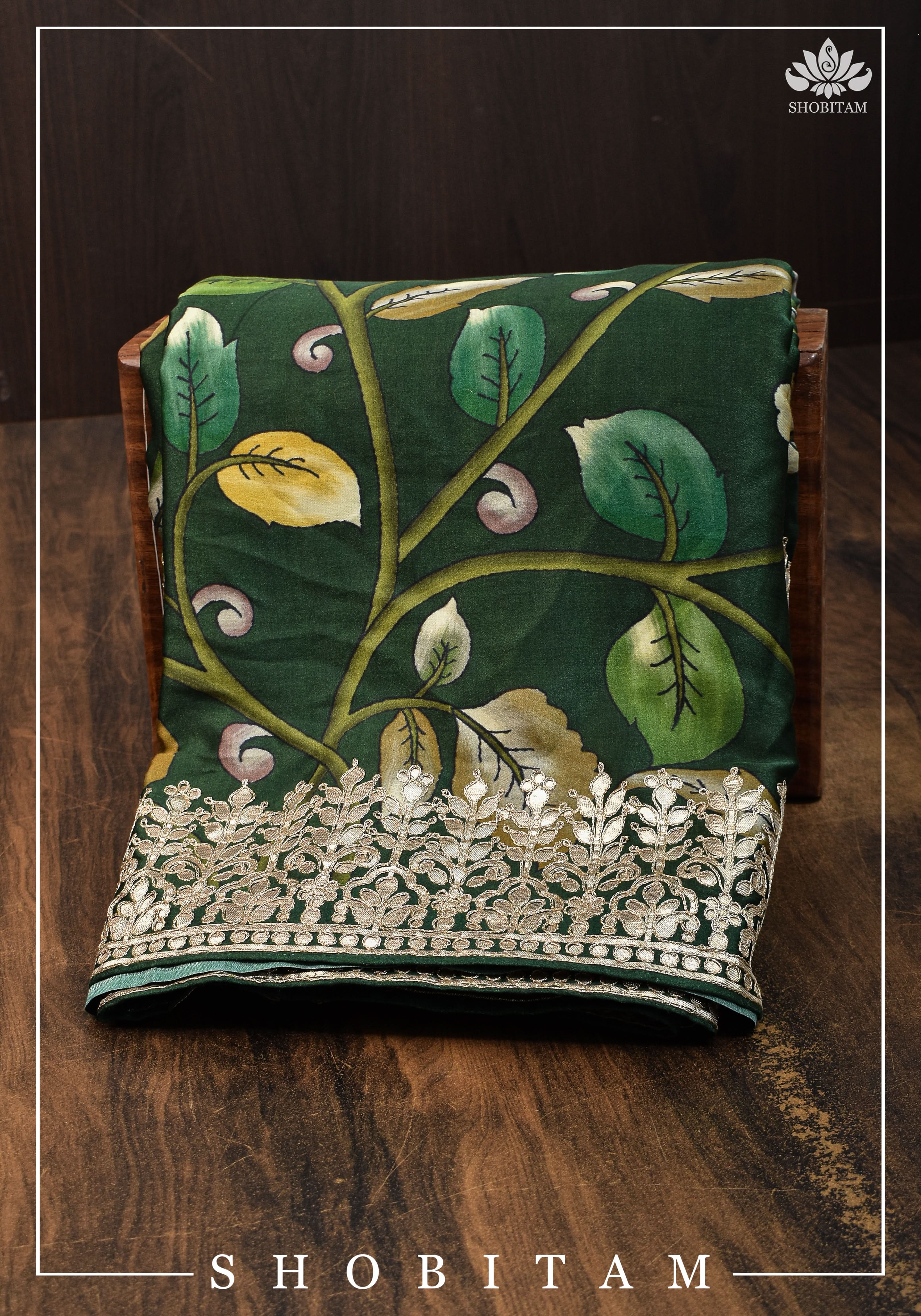 Gajji Silk Saree with Gotta Patti Borders, crushed zari palla and Floral Digital Print | Sarees by Shobitam