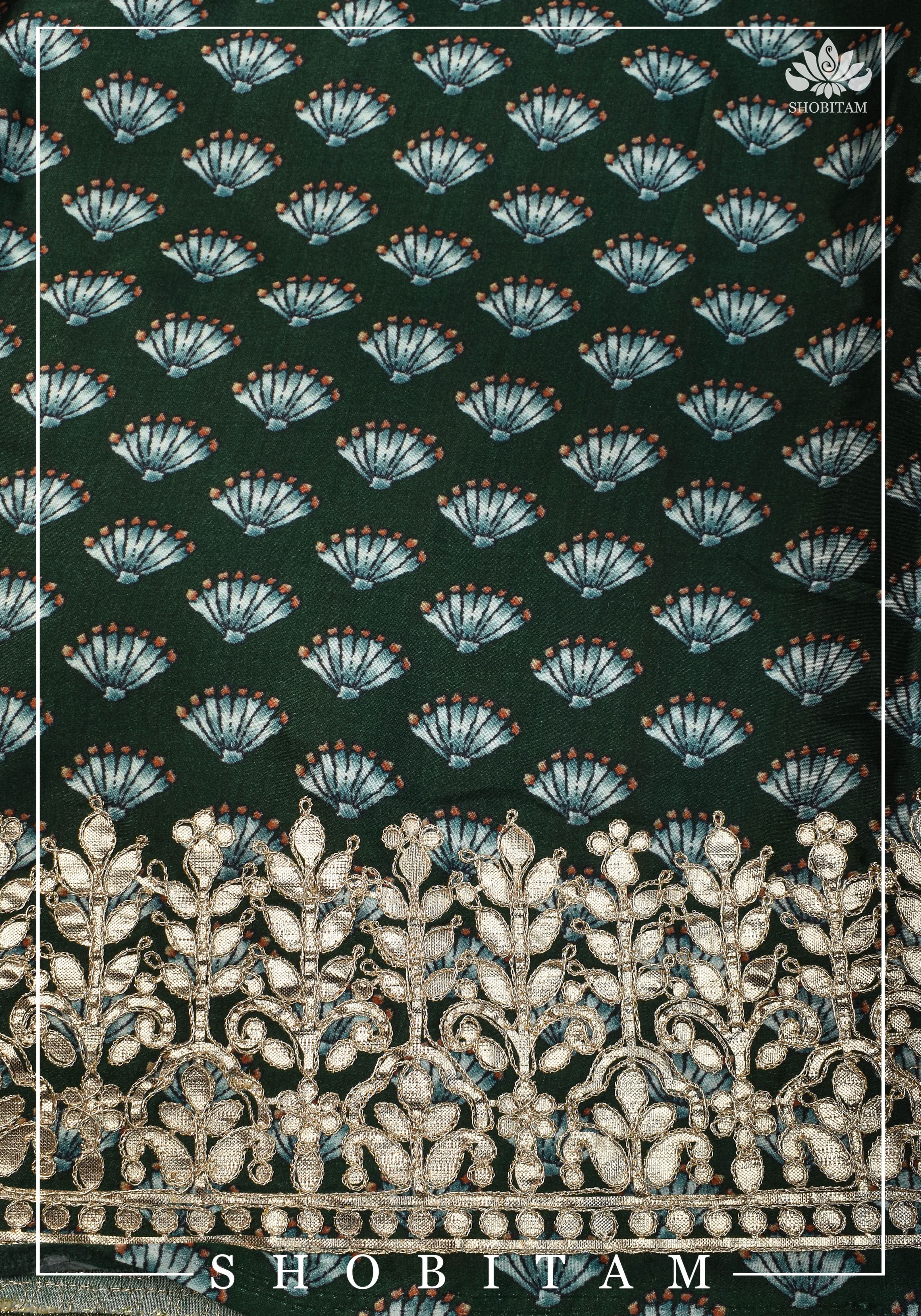 Gajji Silk Saree with Gotta Patti Borders, crushed zari palla and Floral Digital Print | Sarees by Shobitam