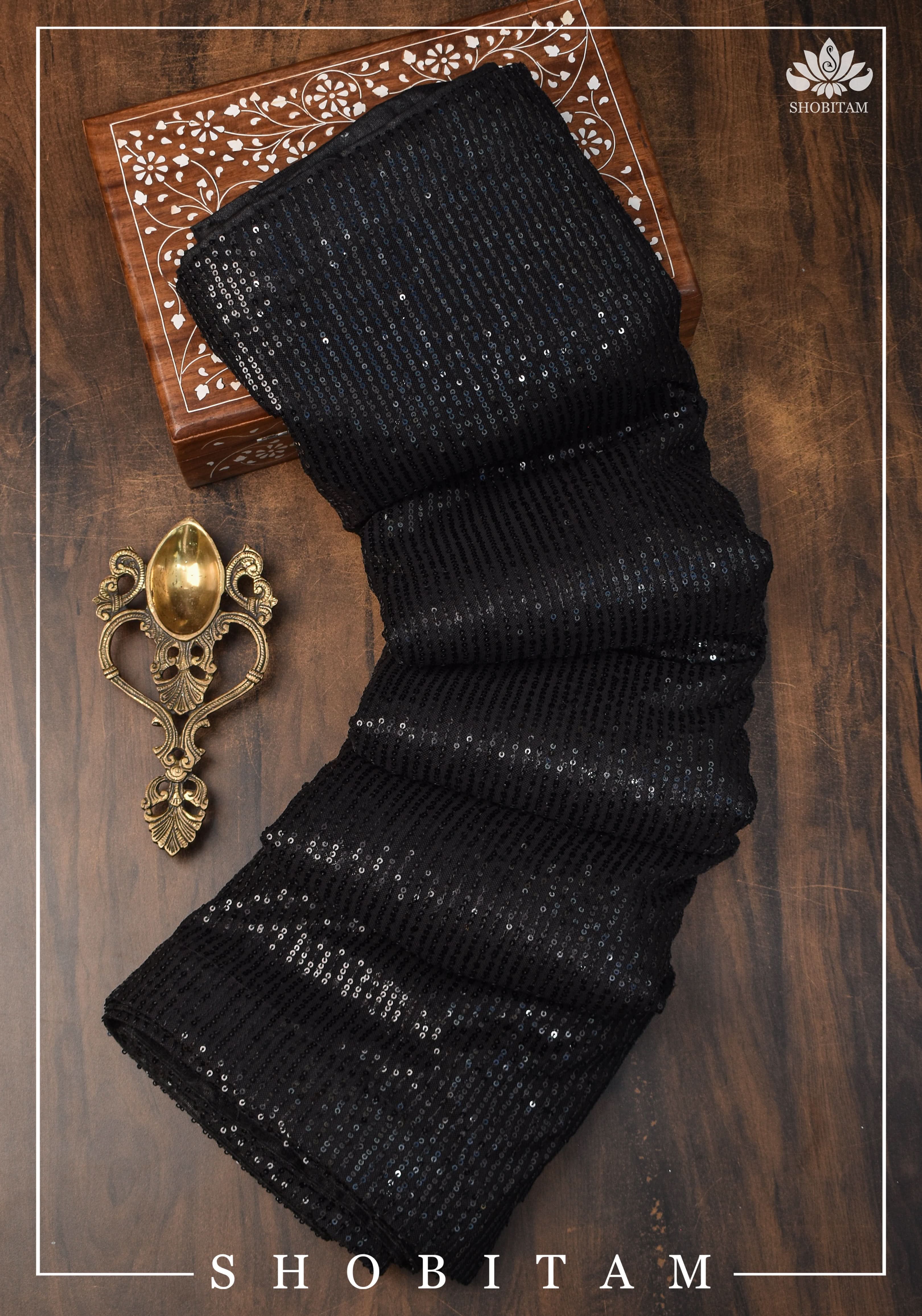 Pretty Net Sequin Saree in Black. Top Seller Saree! | Shobitam
