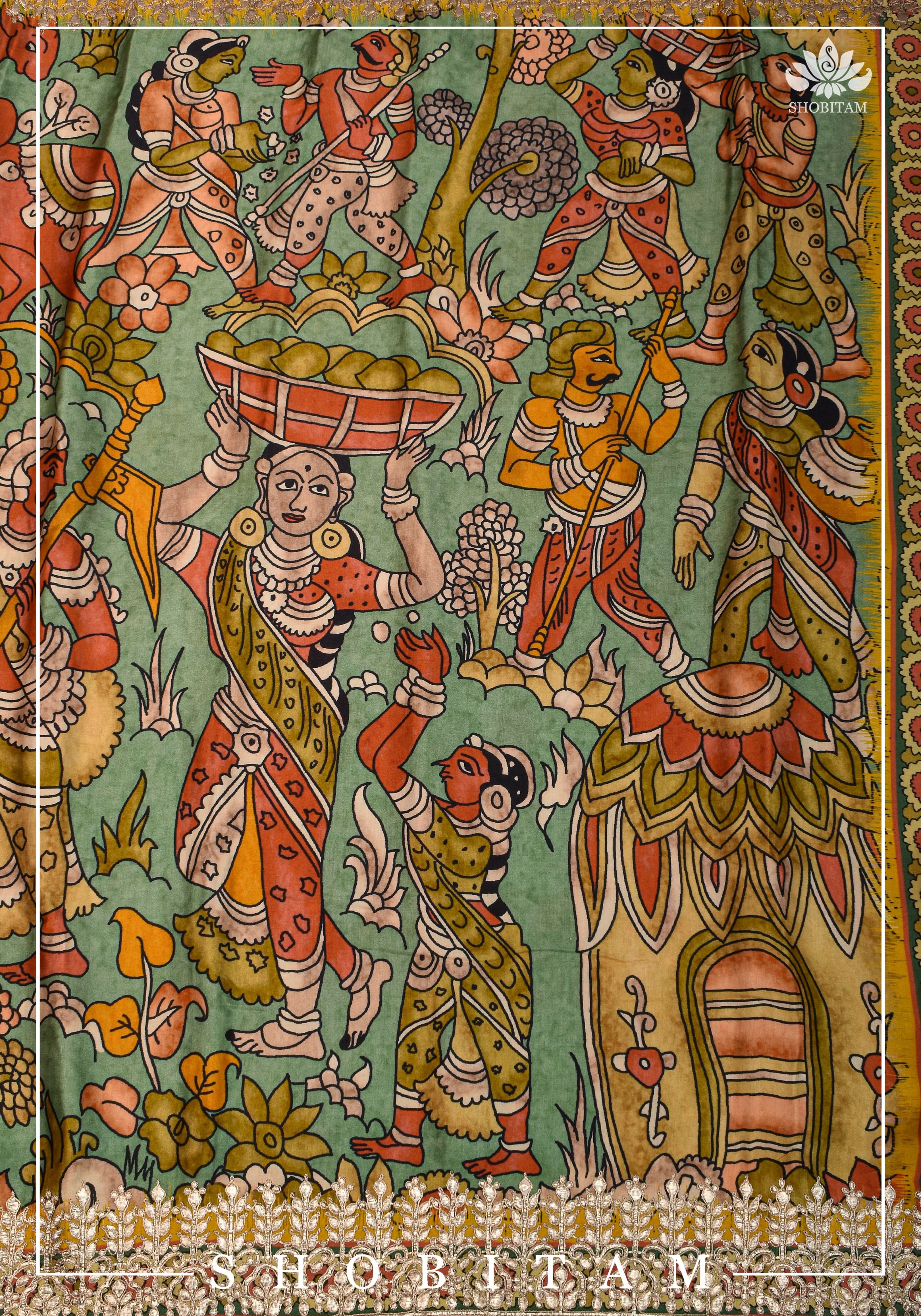 Gajji Silk Saree with Gotta Patti Border and kalamkari Digital Print | Shobitam