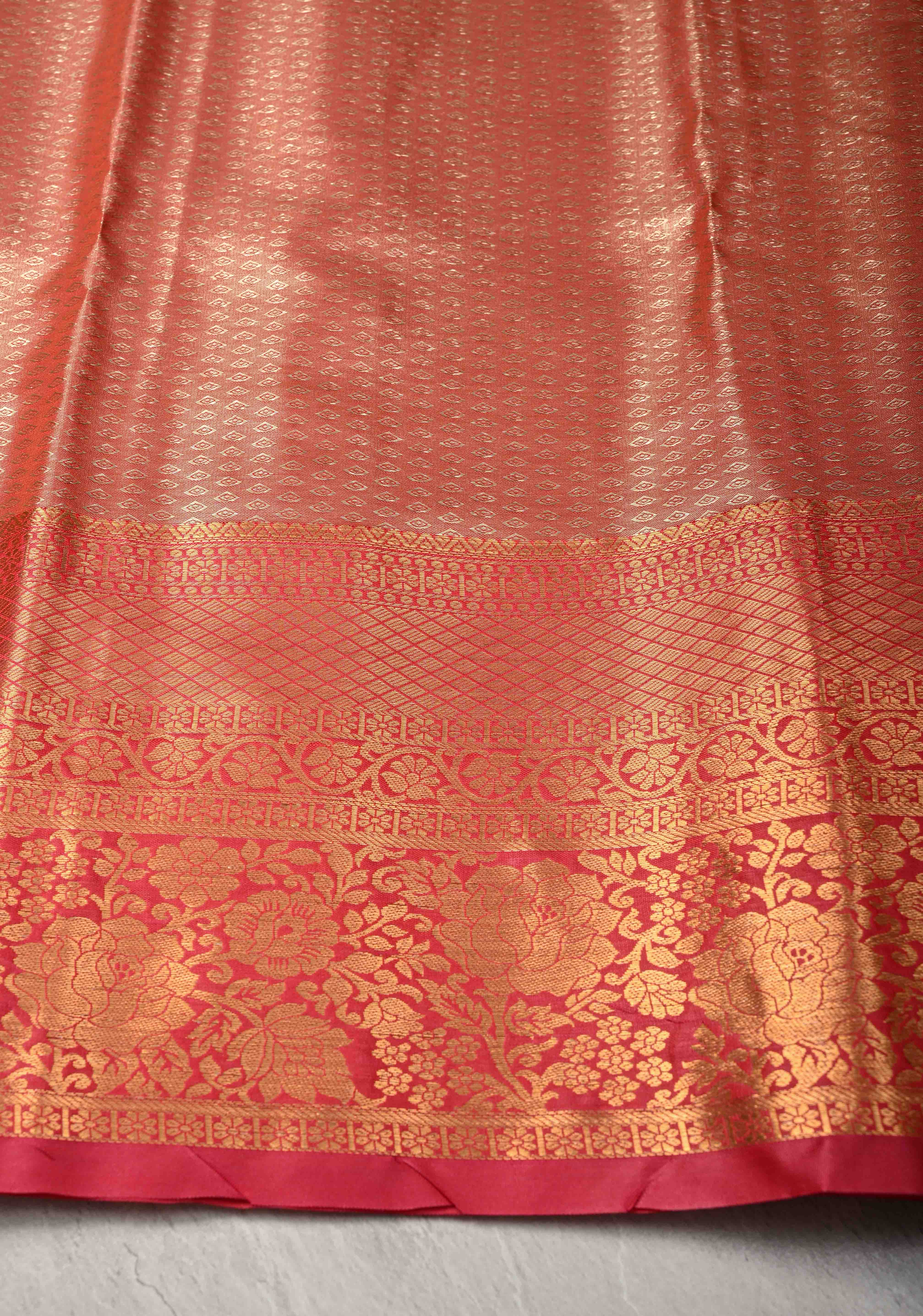 Pastel Green Kanjivaram Tissue Semi Silk Saree with Meenakari Brocade and Contrast Zari Border | Shobitam