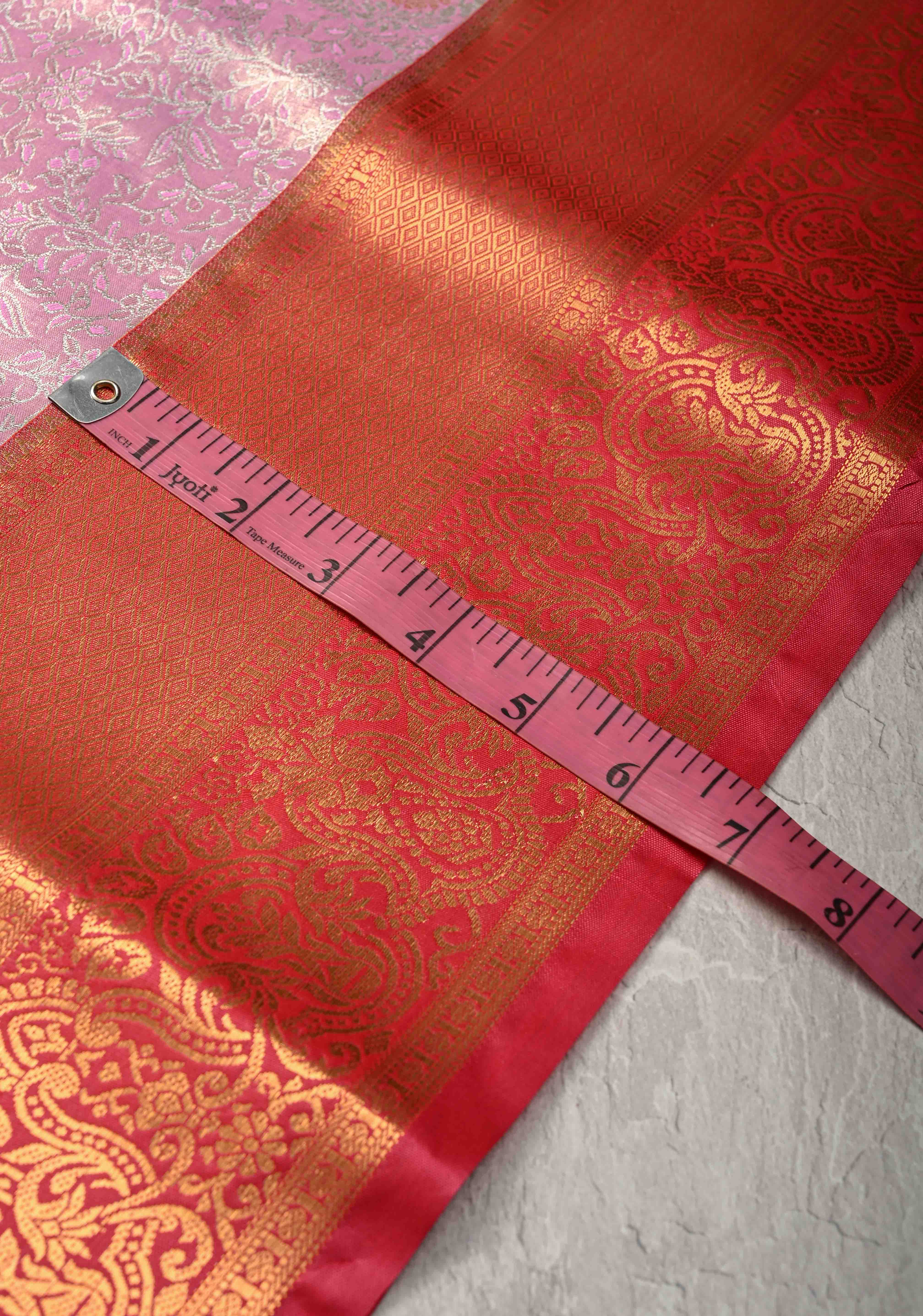 Pink Kanjivaram Tissue Semi Silk Saree with Meenakari Brocade and Contrast Zari Border | Shobitam