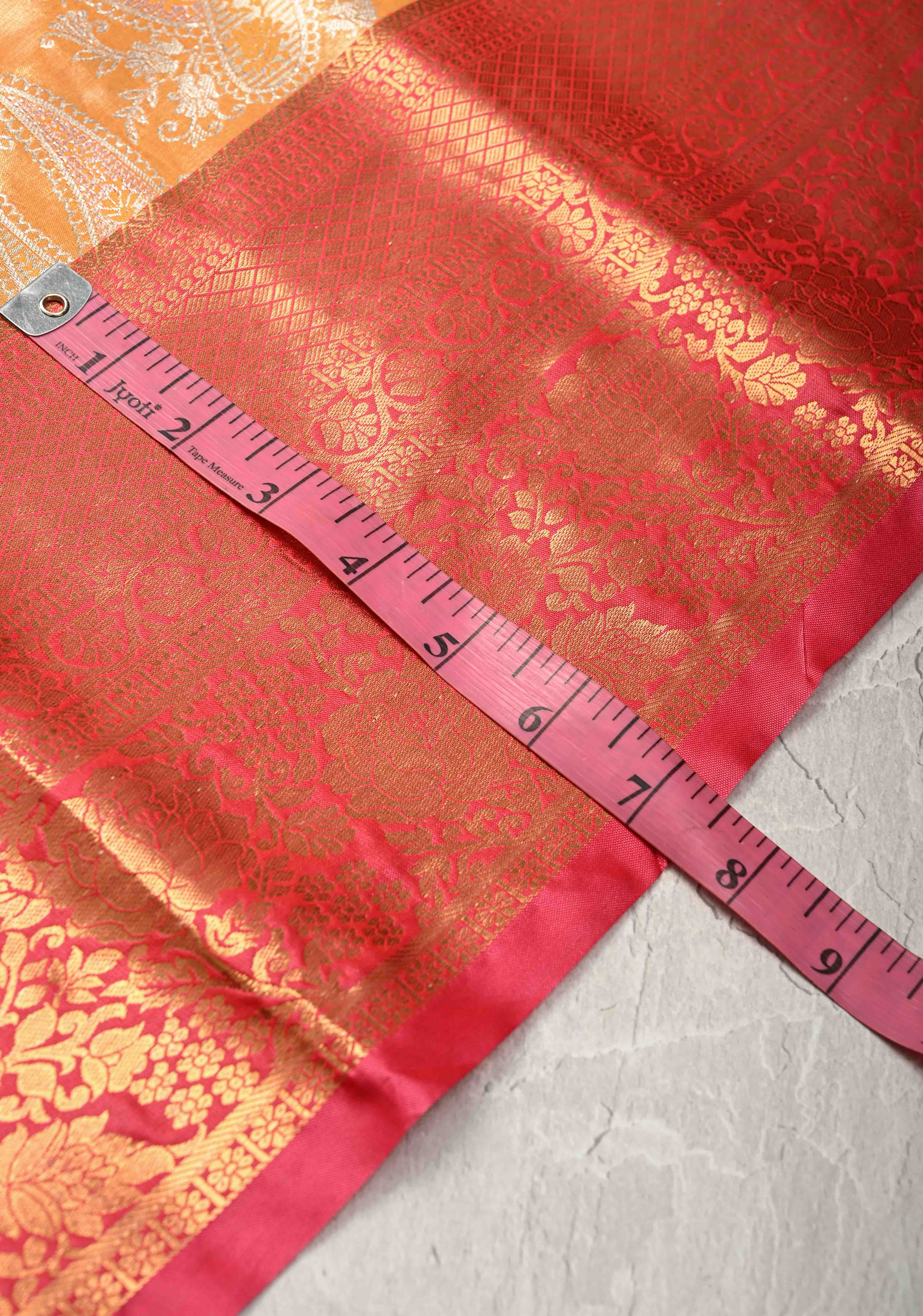 Yellow Kanjivaram Tissue Semi Silk Saree with Meenakari Paisley Brocade Jaal and Contrast Zari Border | Shobitam