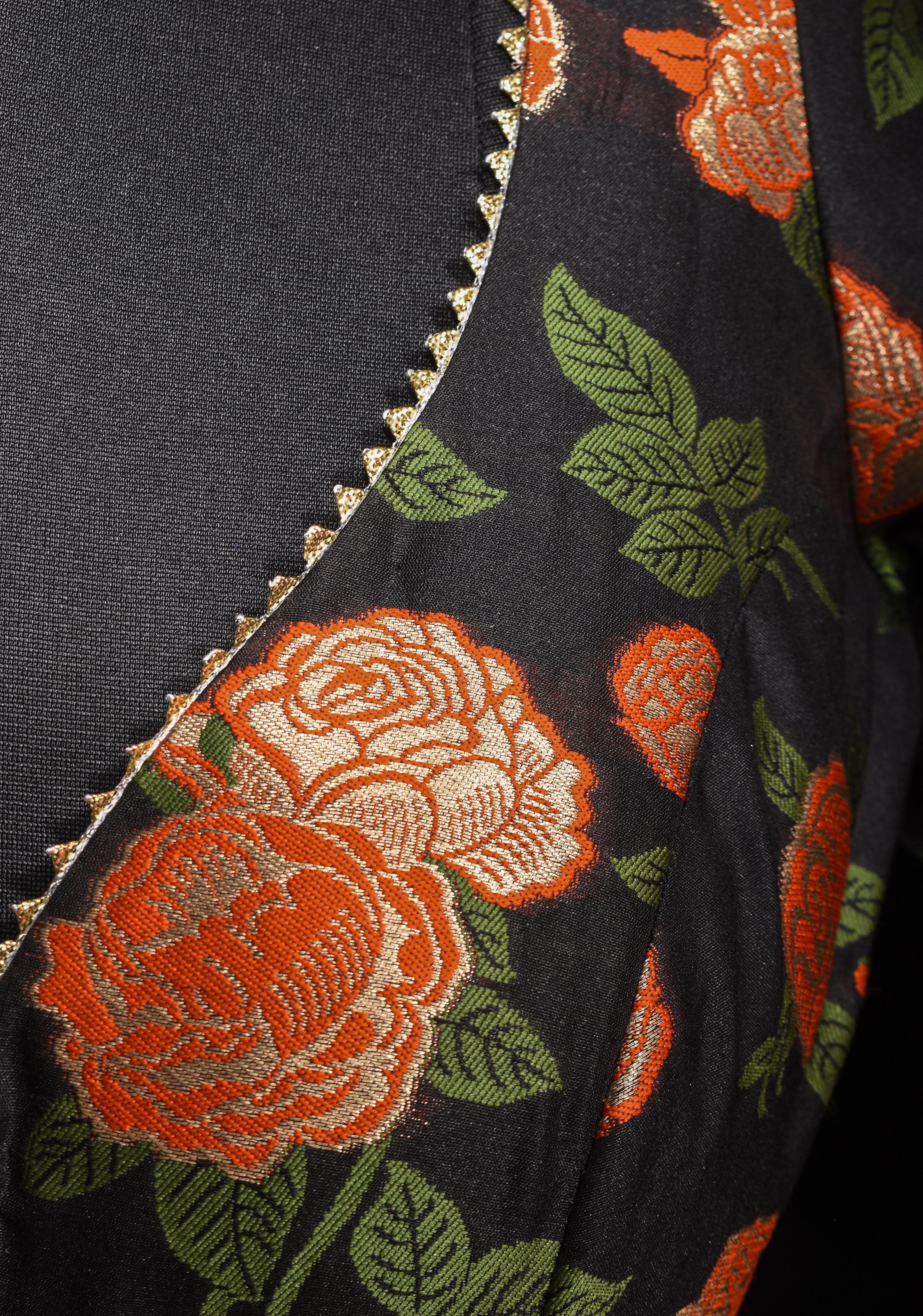 Black Banarasi Meenakari Plunge Neck Blouse with Gotta Detailing, customizable, made-to-order | Shobitam