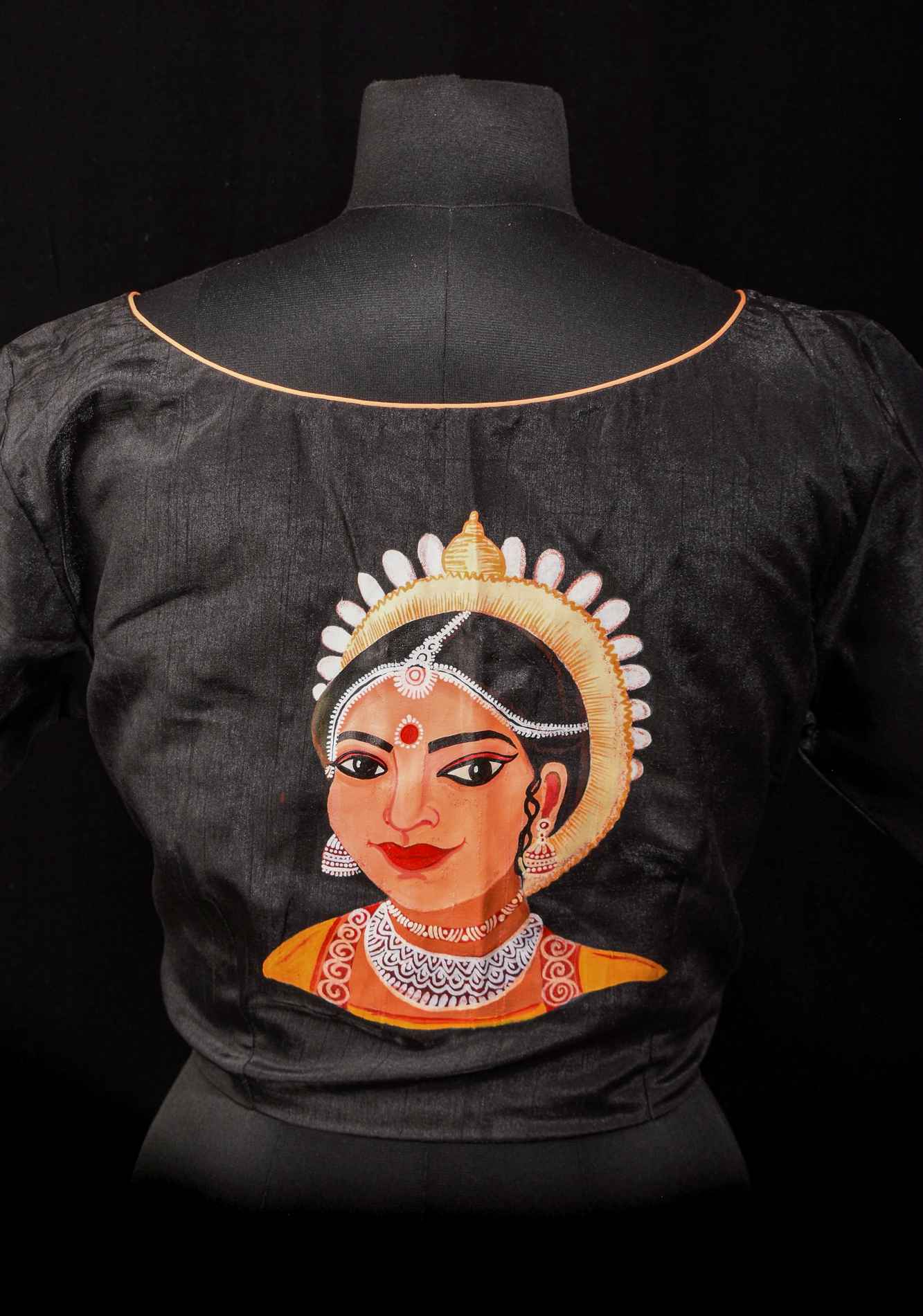 Size 40: Odishi Dancer Face Handpainting on Black Blouse