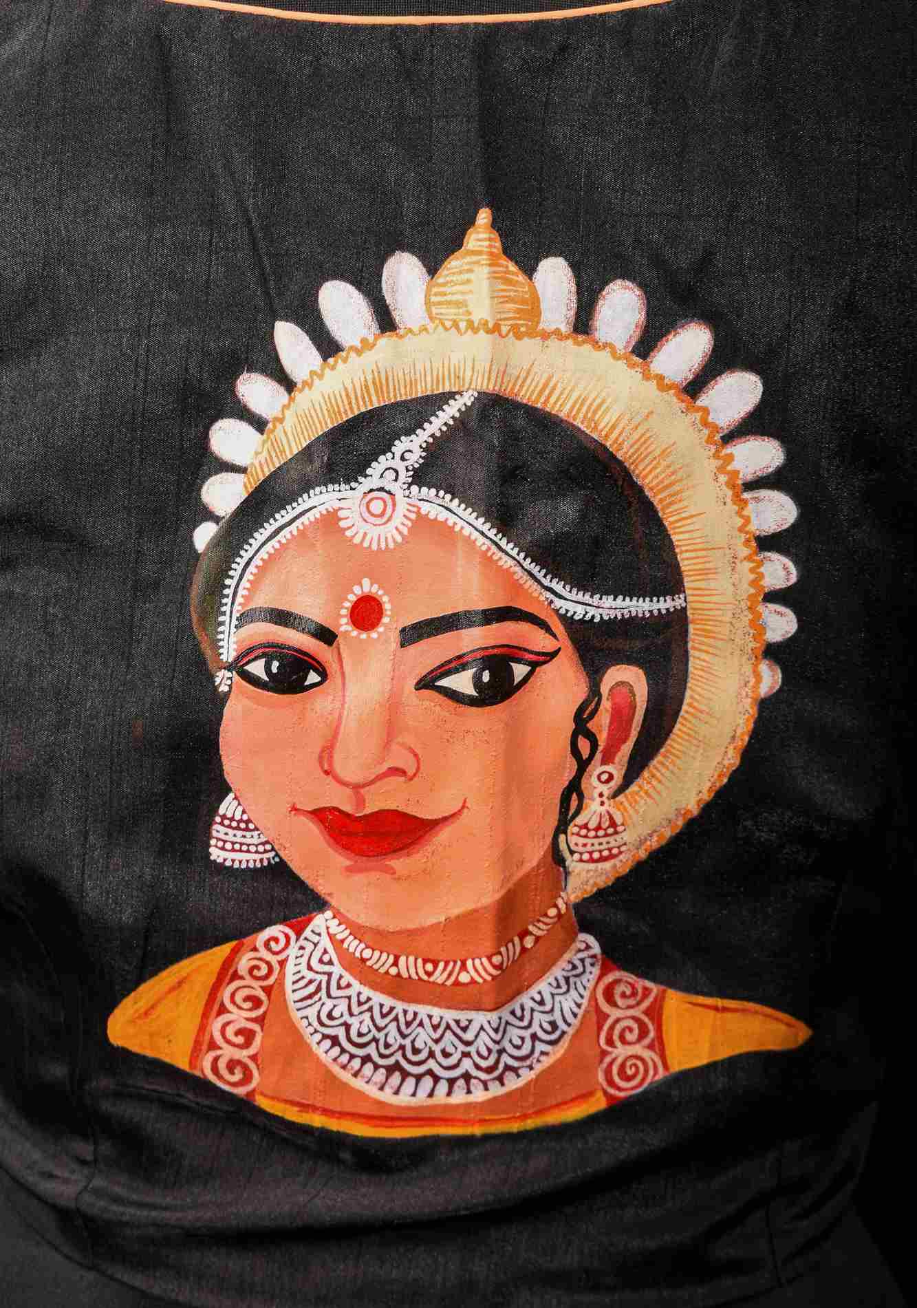 Size 40: Odishi Dancer Face Handpainting on Black Blouse